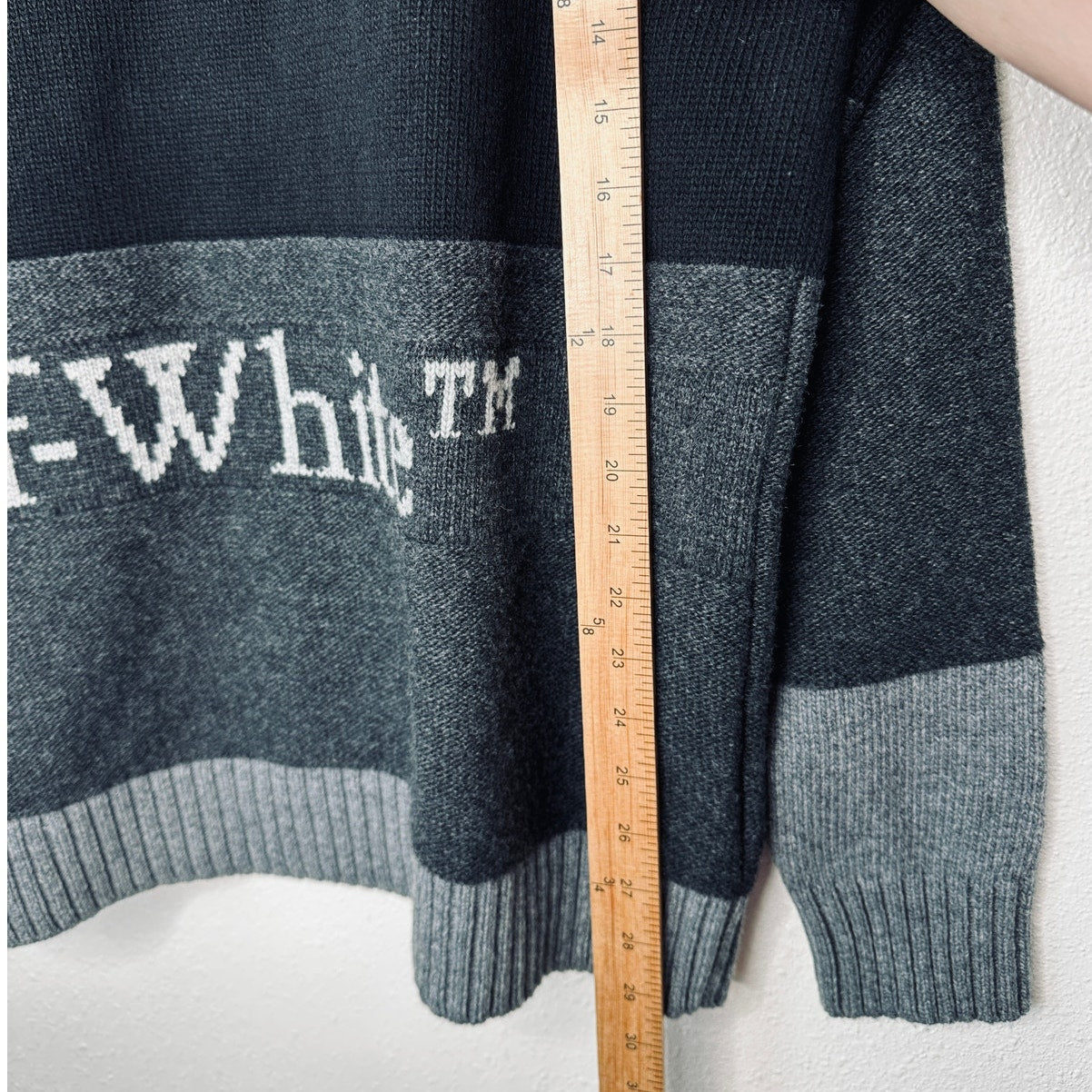 Off White Wool Black & Gray Colorblock Crew Neck Sweater Jumper XL
