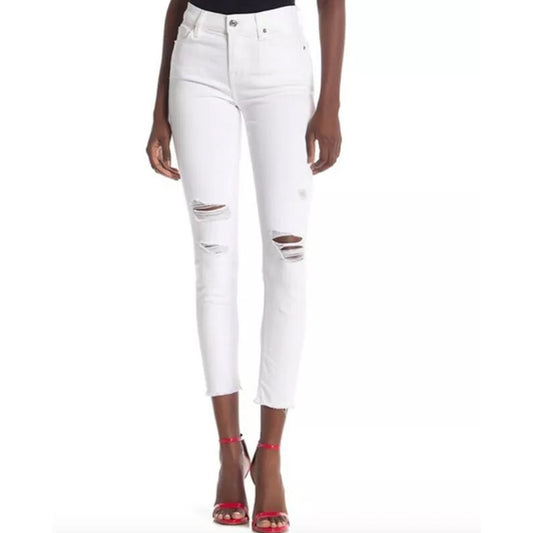 7 For All Mankind White Distressed Raw Hem Gwenevere Jeans 30