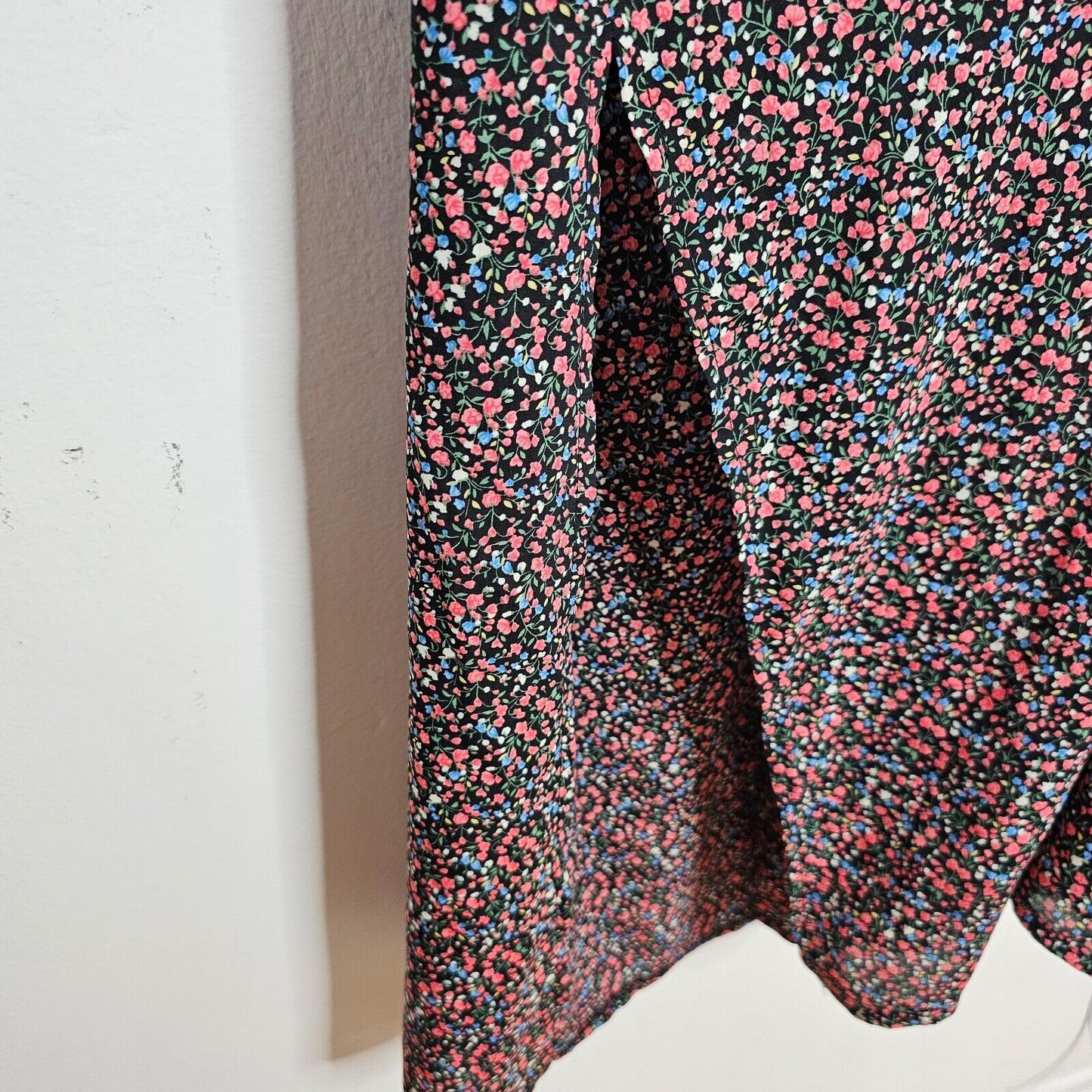 Polly Black Pink Blue Floral Print VNeck Spaghetti Strap Side Slit Dress 6