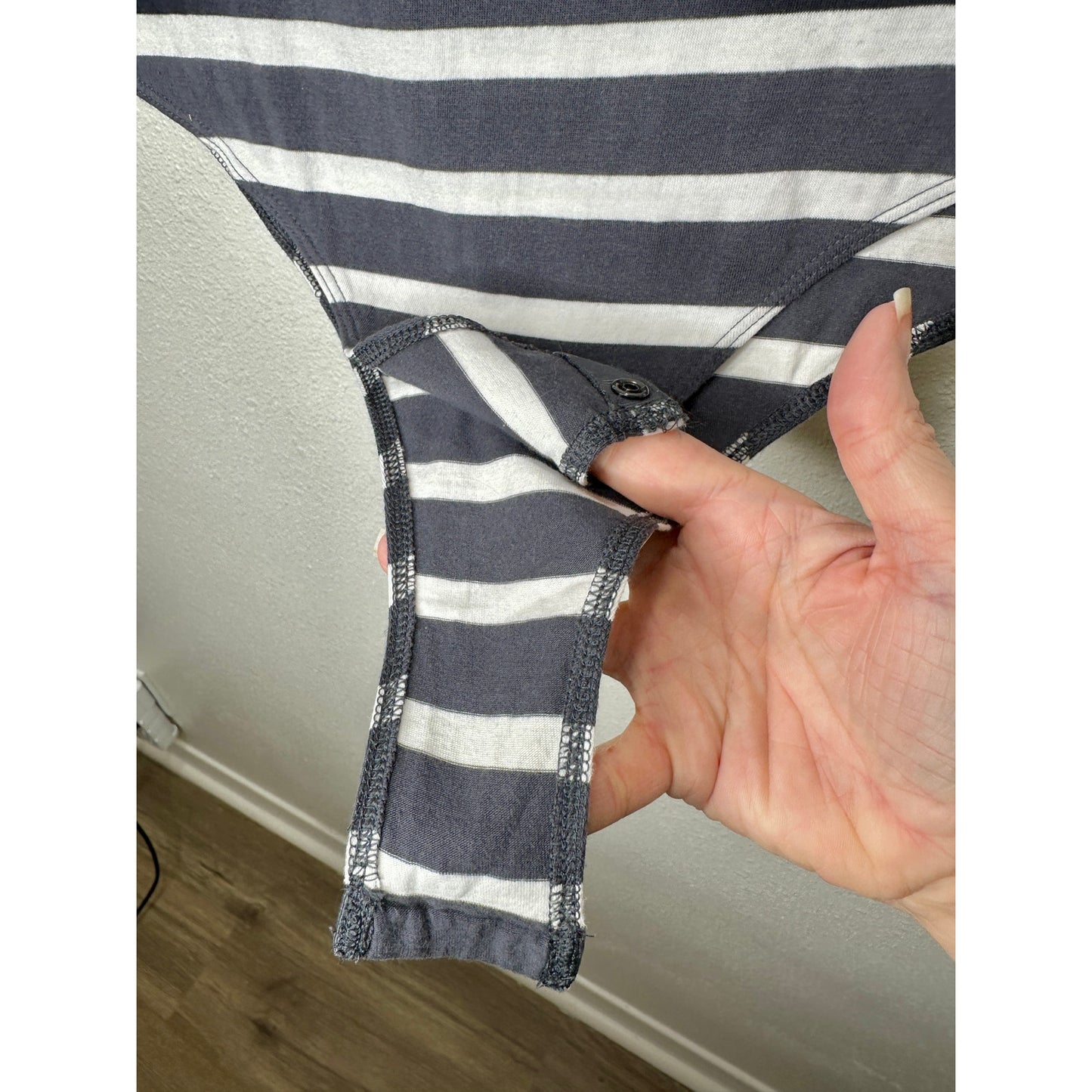 Abound Gray & White Stripe Sleeveless Mock Neck Bodysuit L