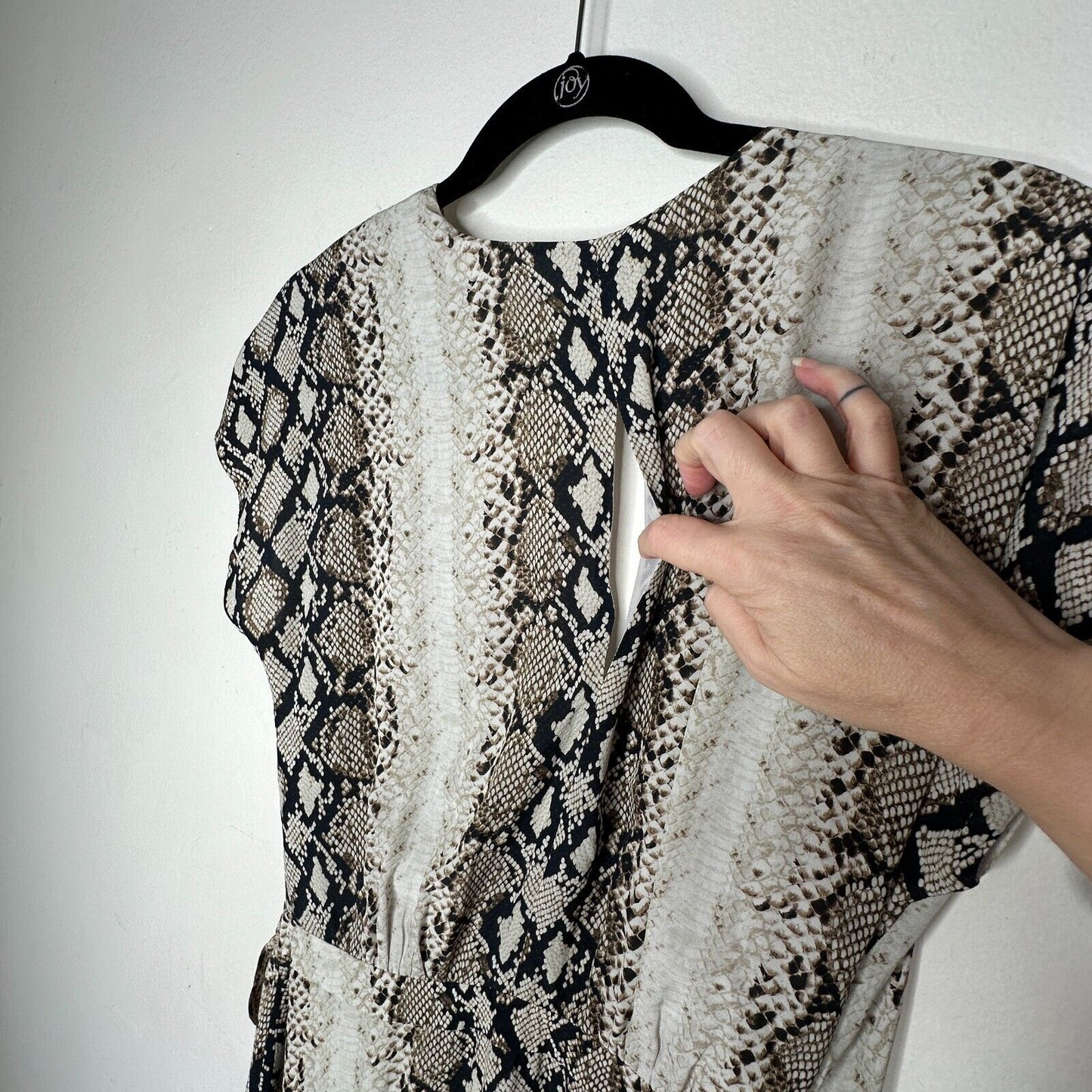 Joie Porcelain Bethwyn C Snakeskin Print Wrap Style A-Line Cap Sleeve Dress SM