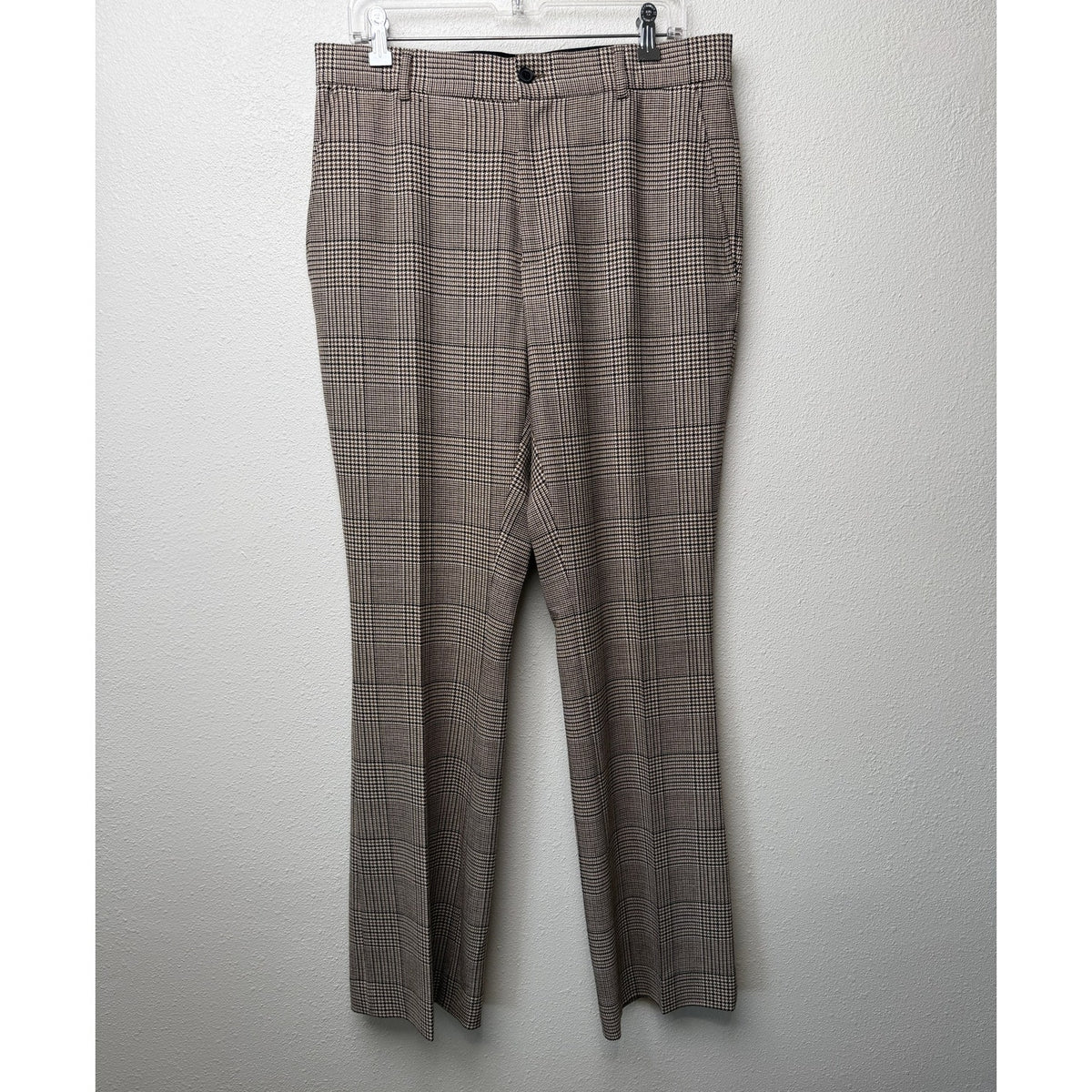 OTD On This Day Beige Brown Plaid Flare Pants Men 33