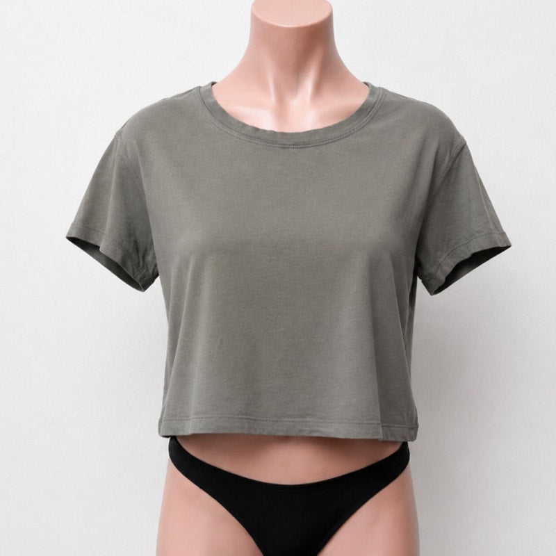 Lululemon Dusty Olive Green Round Neck Short Sleeve Crop Tee 6