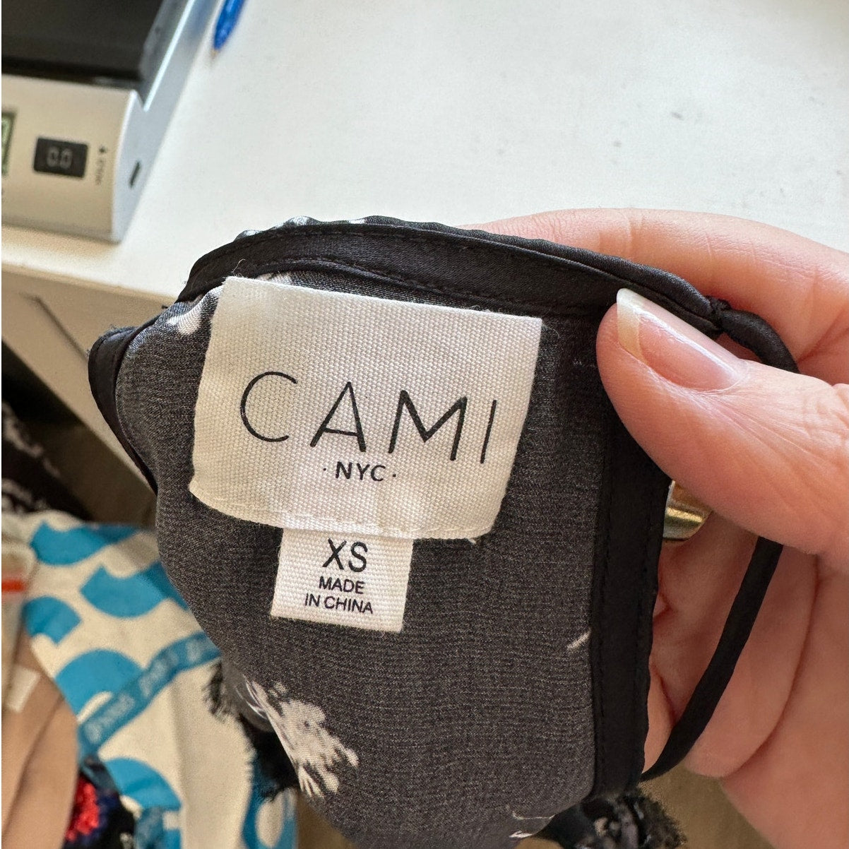 Cami NYC Black White Floral Lace Trim Silk Racer Cami Tank Top XS