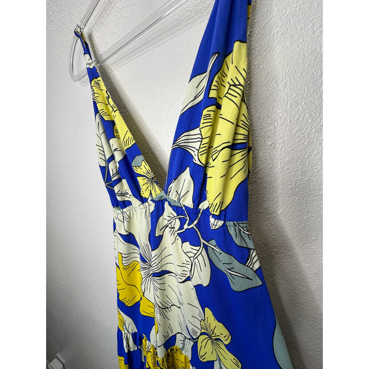 Maaji Bright Yellow White Royal Blue SandCastle Sleeveless Maxi Dress S