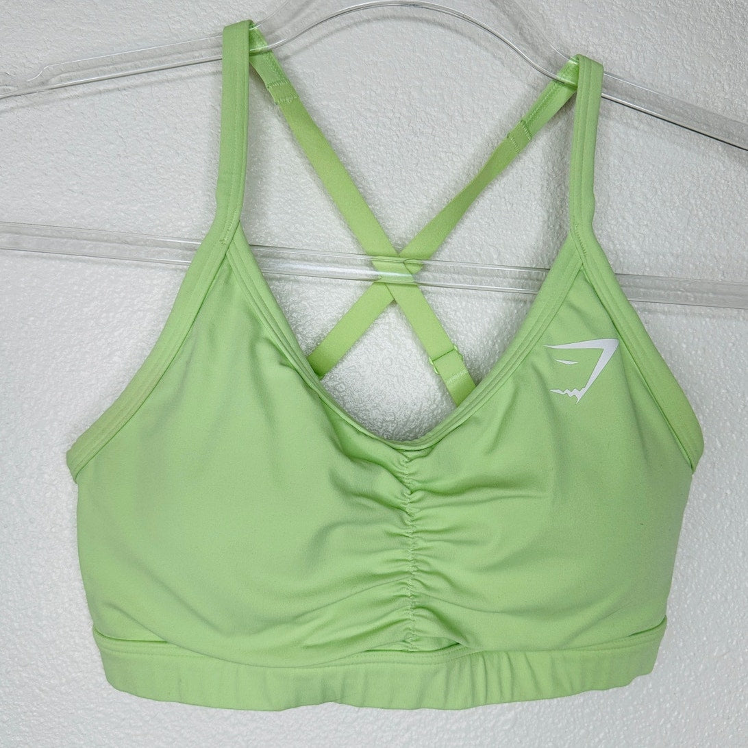 Gym Shark Yellow Green Ruched Racer Back Padded Sports Bra XS