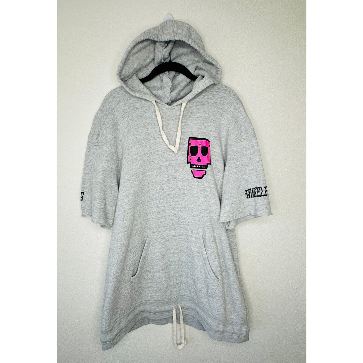 Purple Haus Machine Cut Short Sleeve Kangaroo Pouch Hoodie Pullover Sweater 2XL