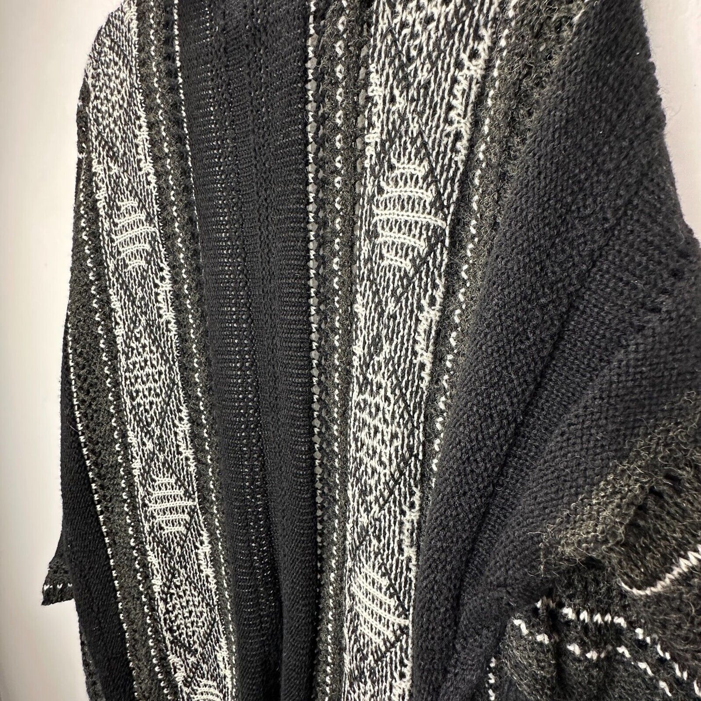 LA Hearts Black Gray and Cream Striped Knit Long Line Open Cardigan Sweater OS