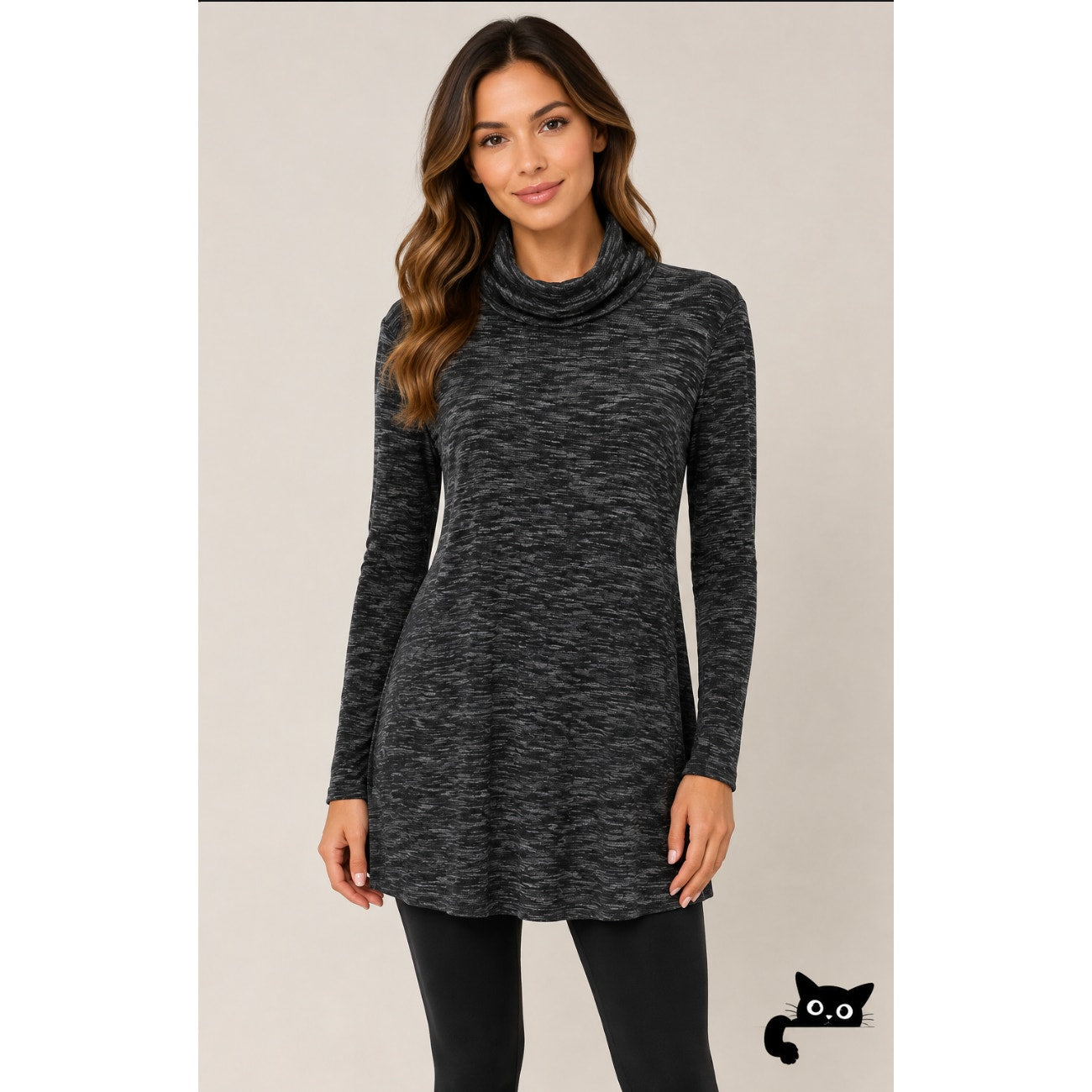 We The Free Stone Cold Split Back Long Sleeve Turtleneck Top Black Gray Medium