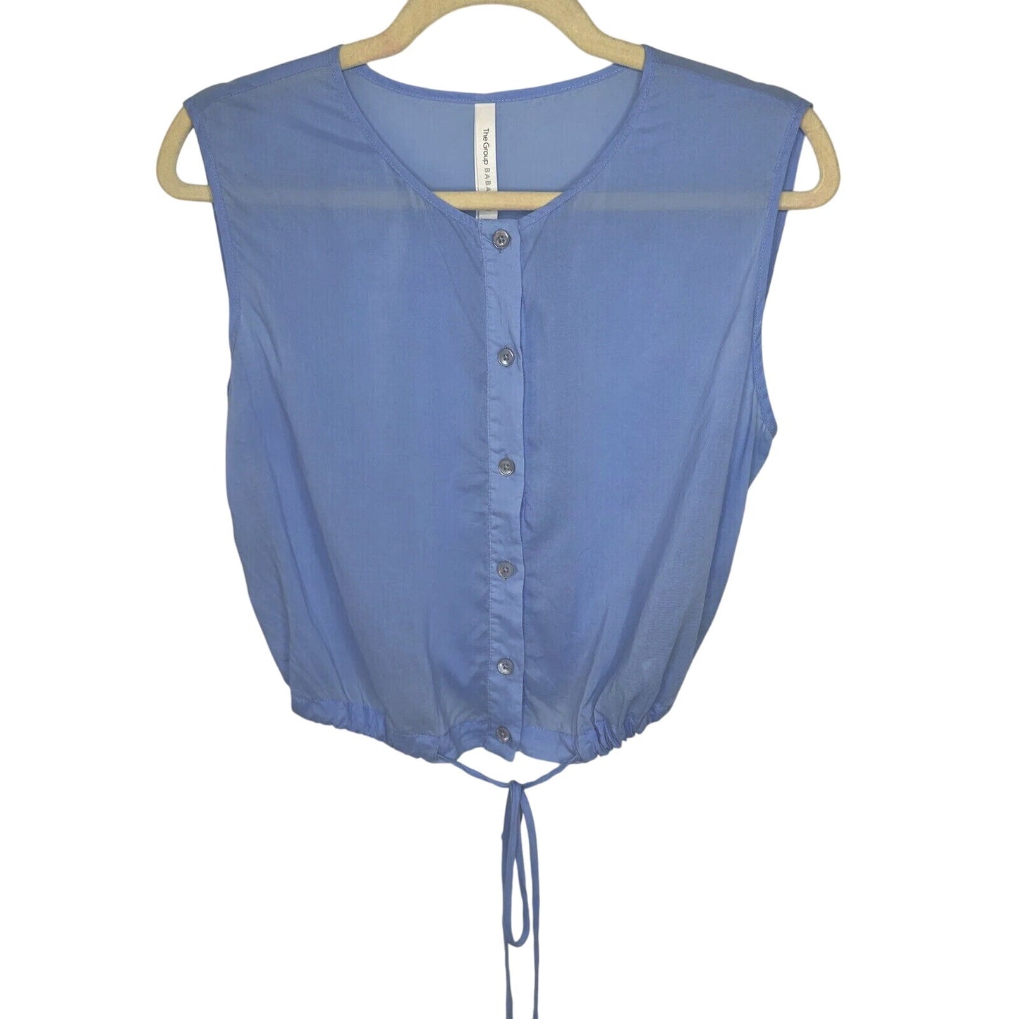 Aritzia Babaton Light Blue Cardin Sleeveless Button-Down Drawstring Waist Top XS