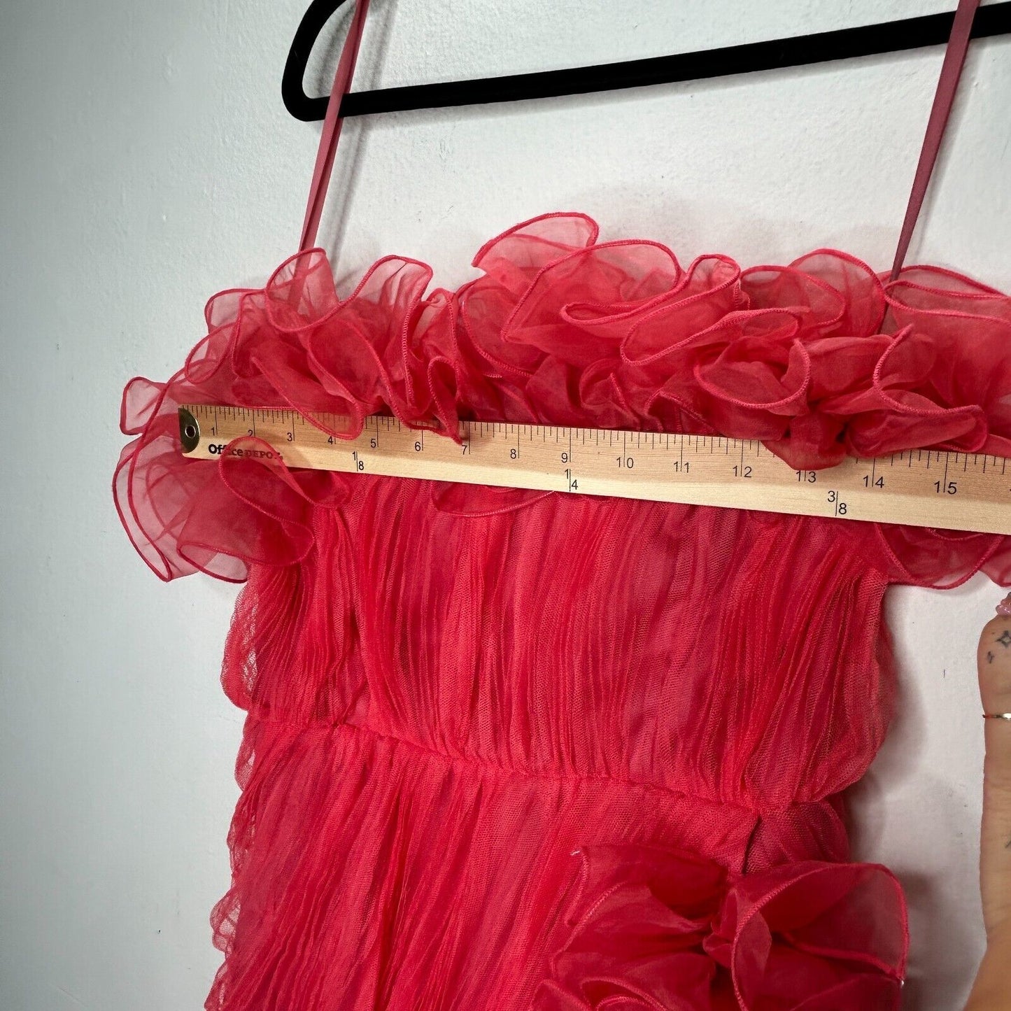 ASOS Design Red Bodycon Ruffle Mesh Bandeau Neck Strapless Mini Dress 4