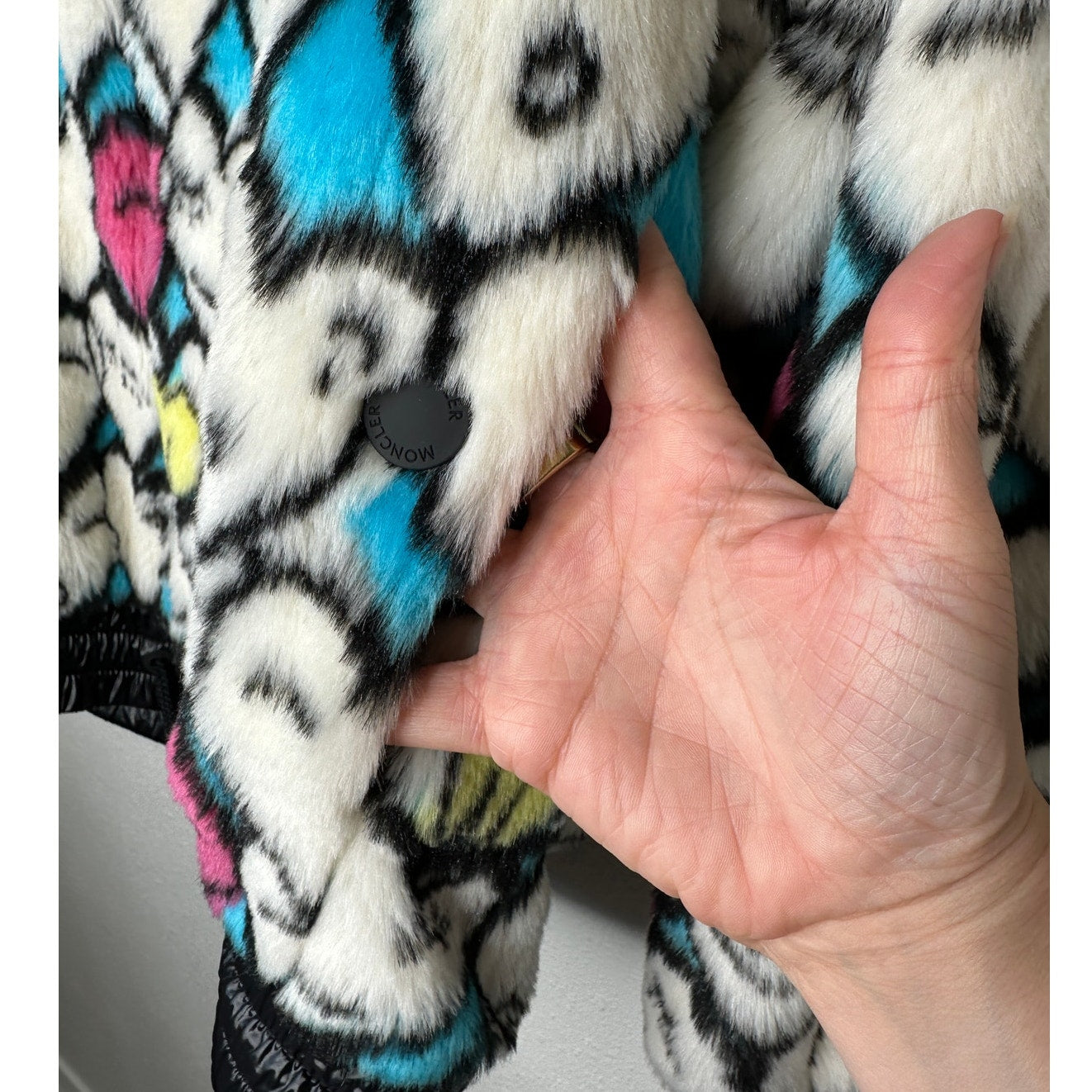 Moncler Grenoble Heart Print Faux Fur Oversized Hoodie Zip Jacket Small