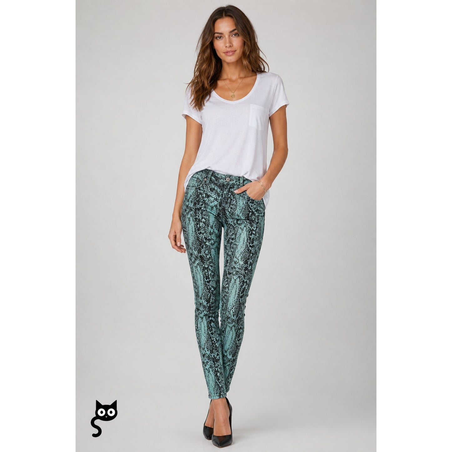 Hudson Aqua Teal & Black Snakeprint Nico Super Skinny Midrise Jean 26