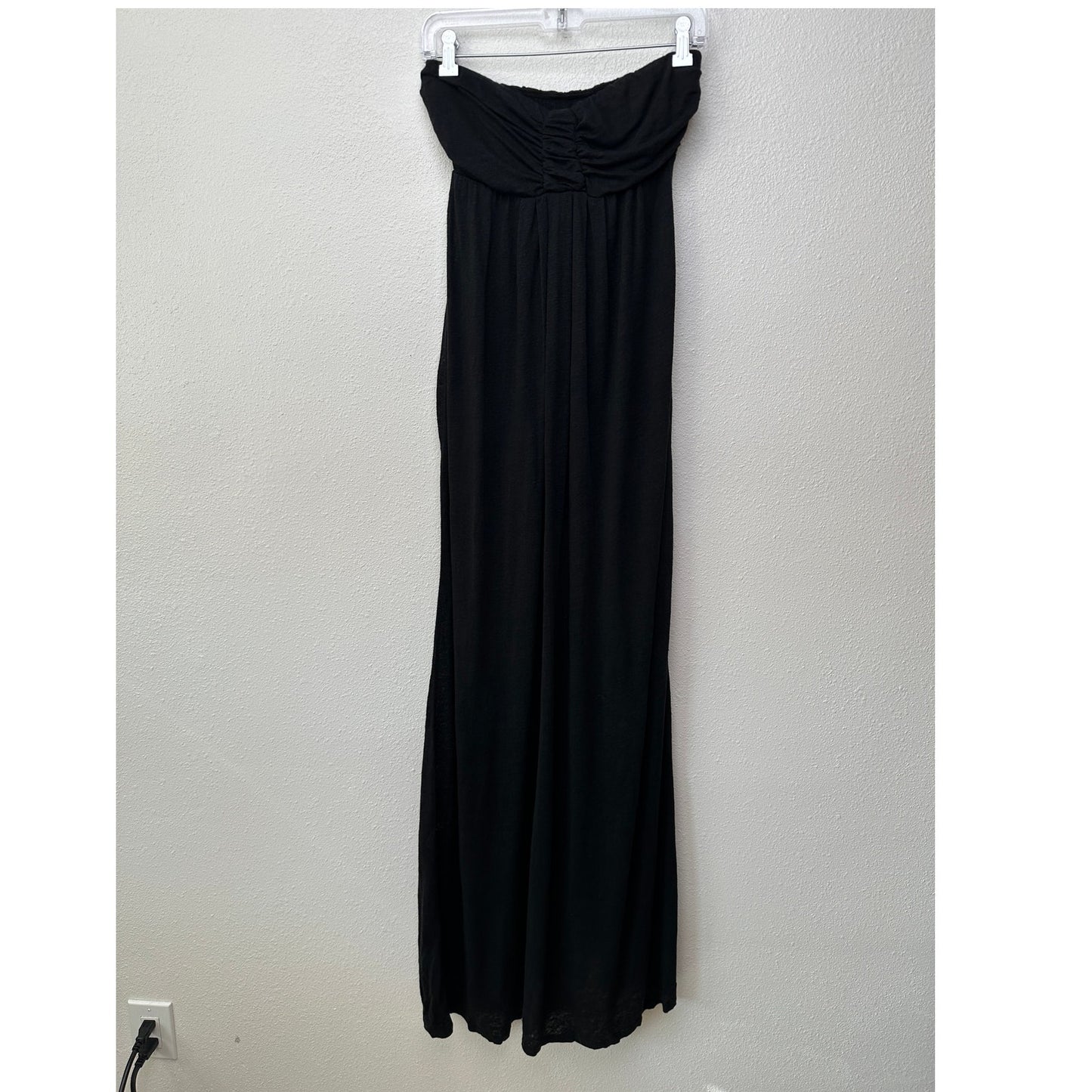 Bordeaux Black Strapless Linen Maxi Dress Ruched Bust Women’s S