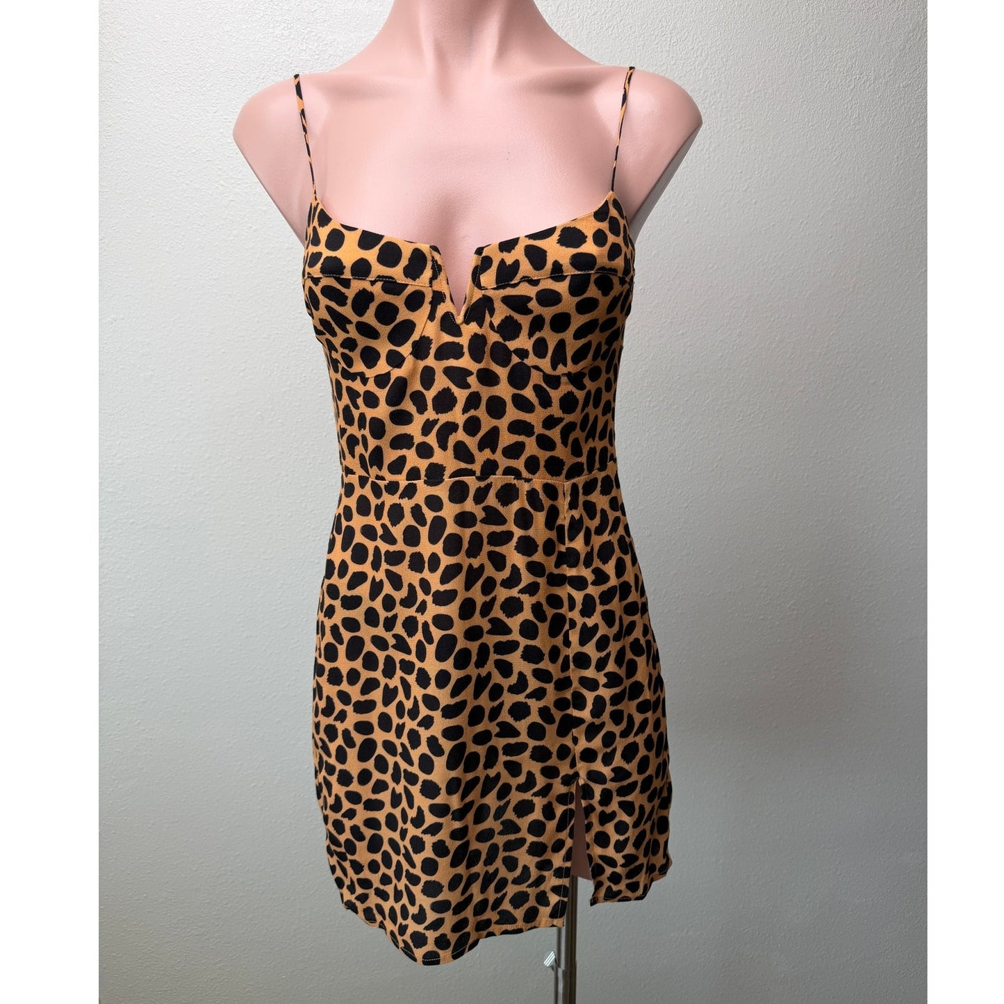 Blue Life Cheetah Print Mini Dress XS Tan Black Front Slit Revolve