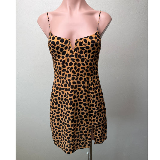 Blue Life Cheetah Print Mini Dress XS Tan Black Front Slit Revolve