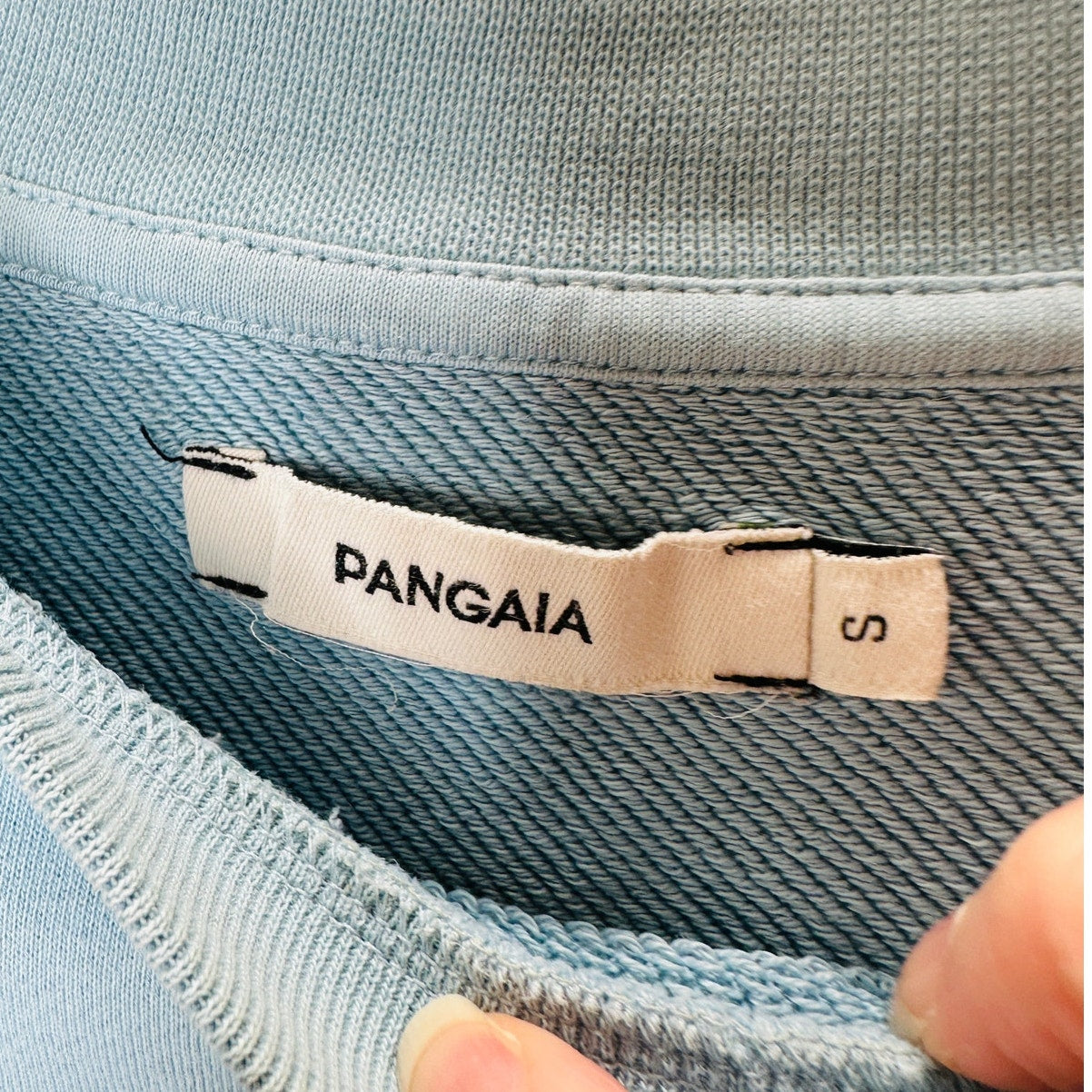 Pangaia Light Blue Long Sleeve Raw Cut Cropped Hem Round Neck Sweater S