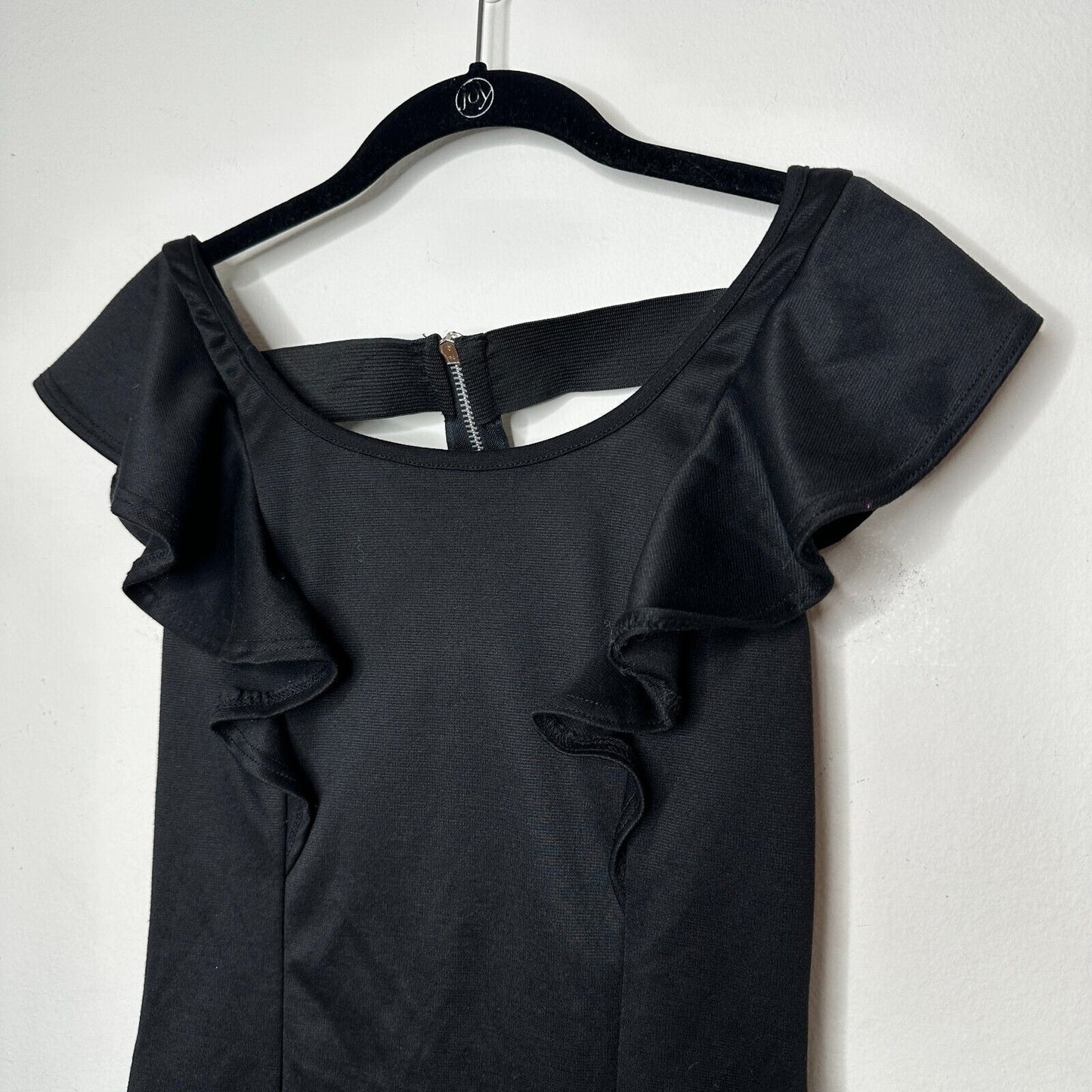 Sexy Satin Black Ruffle Sleeveless Mini Exposed Back T Design Small