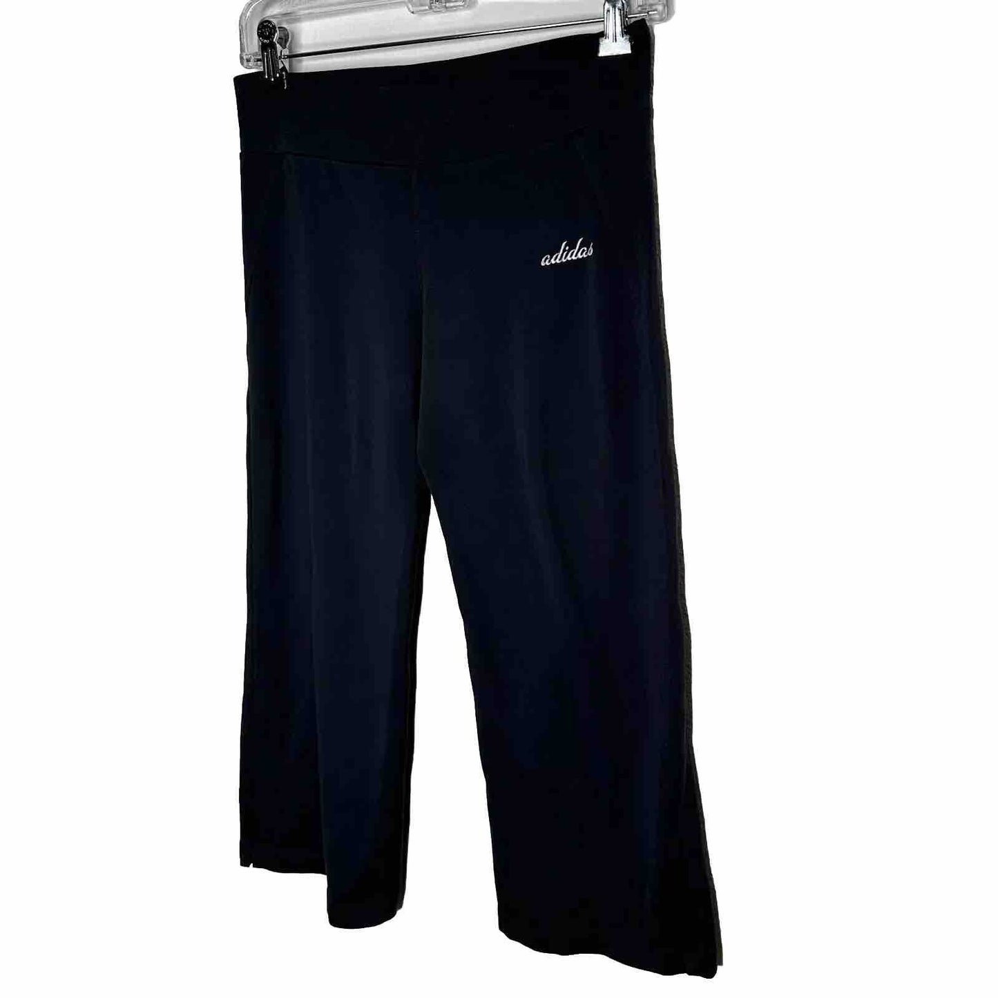 Adidas 3 Stripe Black Stretch Comfortable Capri Wide Leg Cropped Pants Medium