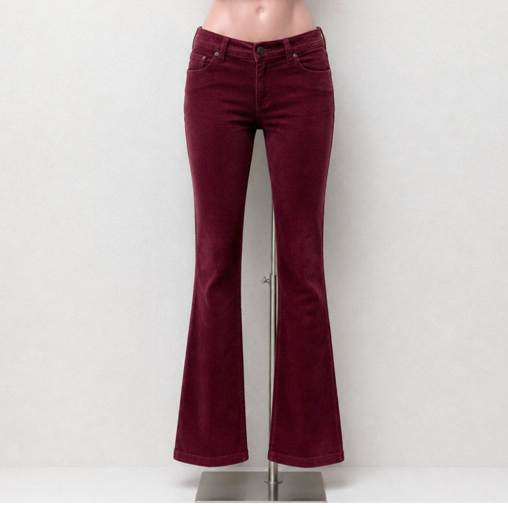 Jack Burgundy Red Corduroy Flare Low Rise Pants S