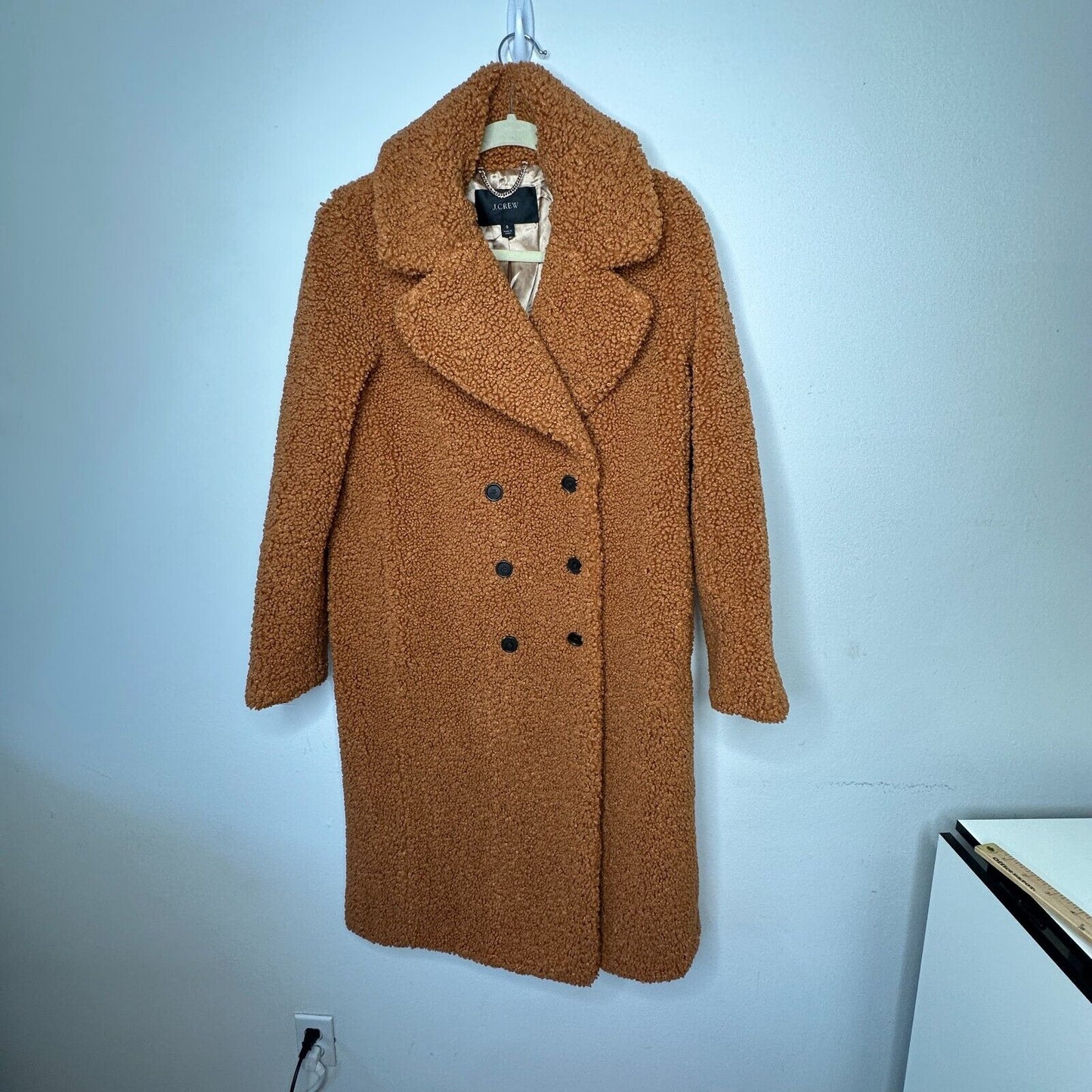 J. Crew Double Breasted Camel Adobe Clay Collared Teddy Sherpa Long Topcoat S