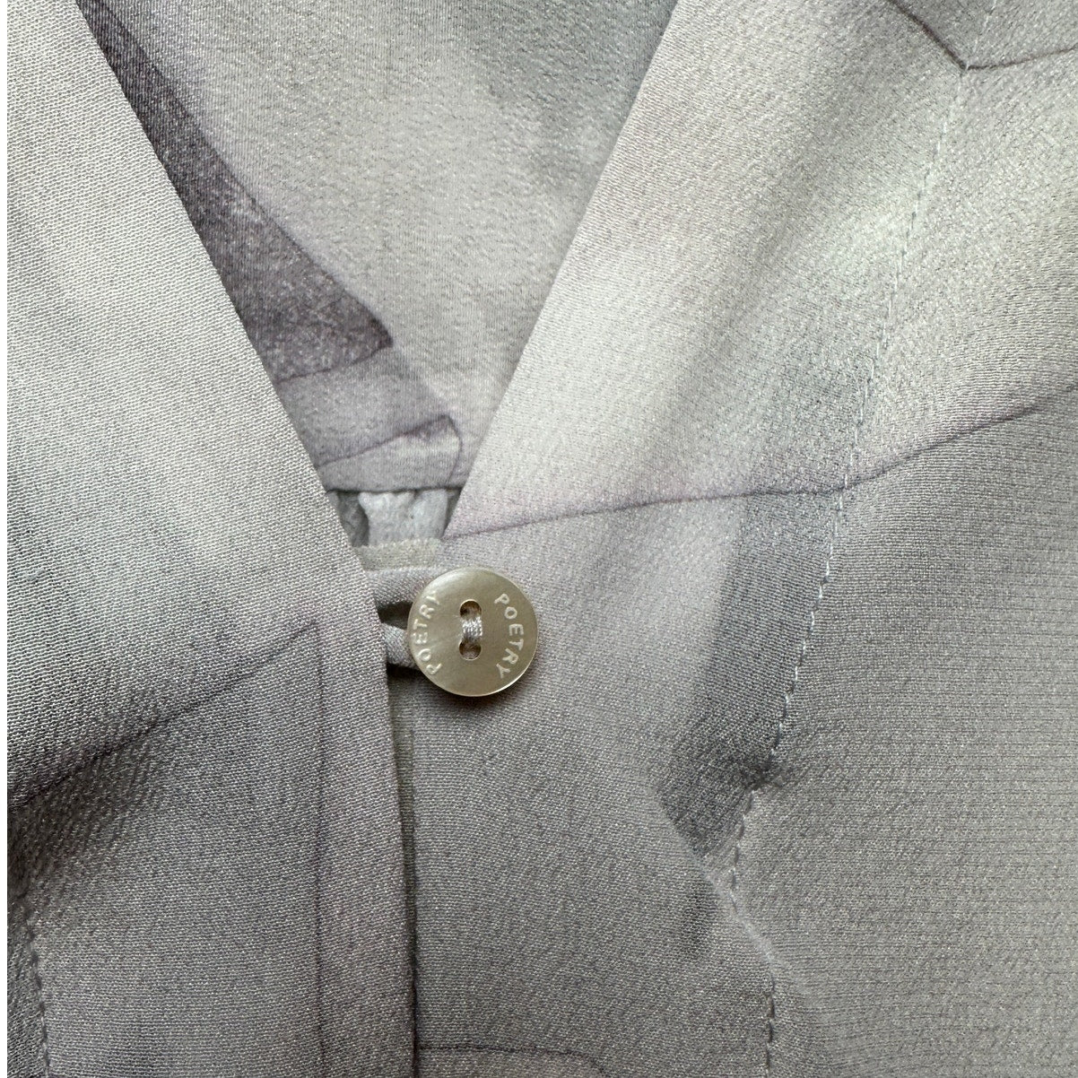 Poetry 100% Silk Blouse Gray Green Ivory Womens US 10 V Neck
