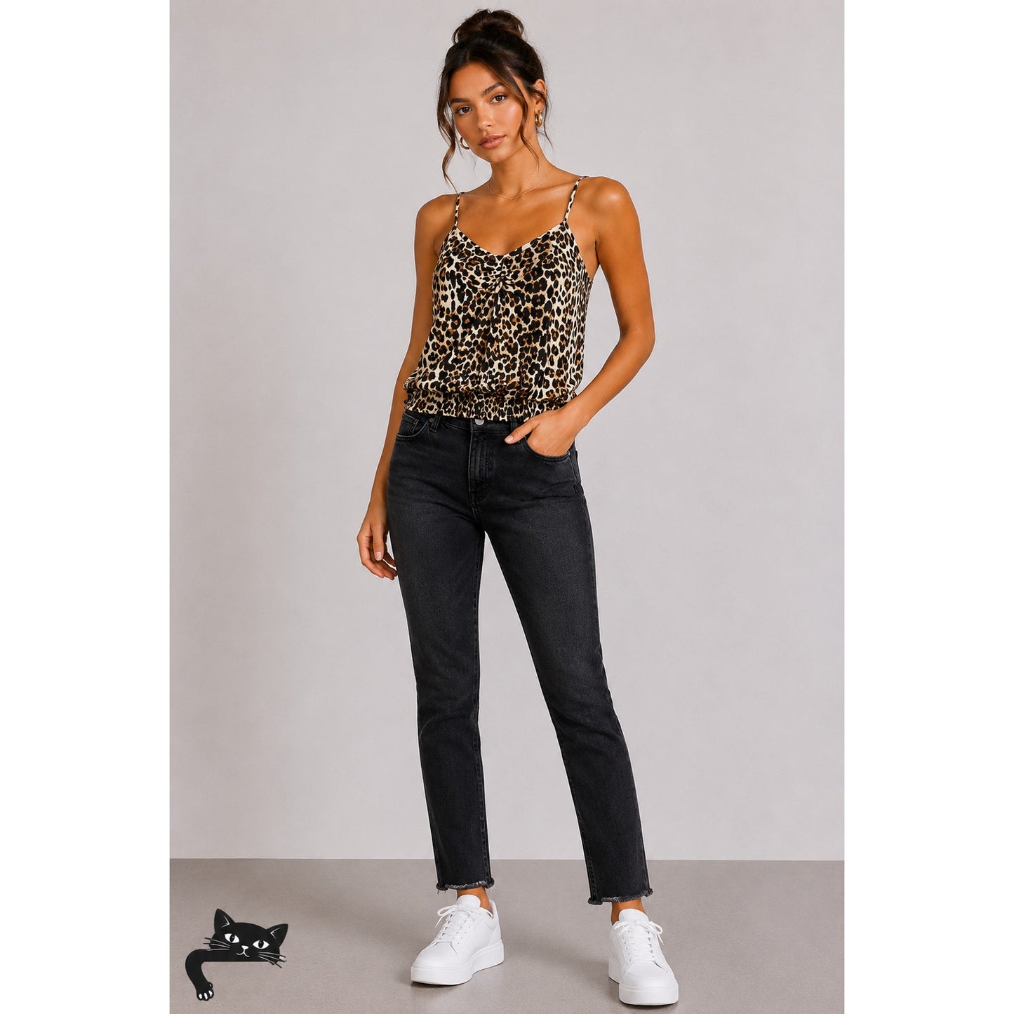 Express Cheetah Print Cami Top Front Bodice Ruched Elastic Waist Hem Small