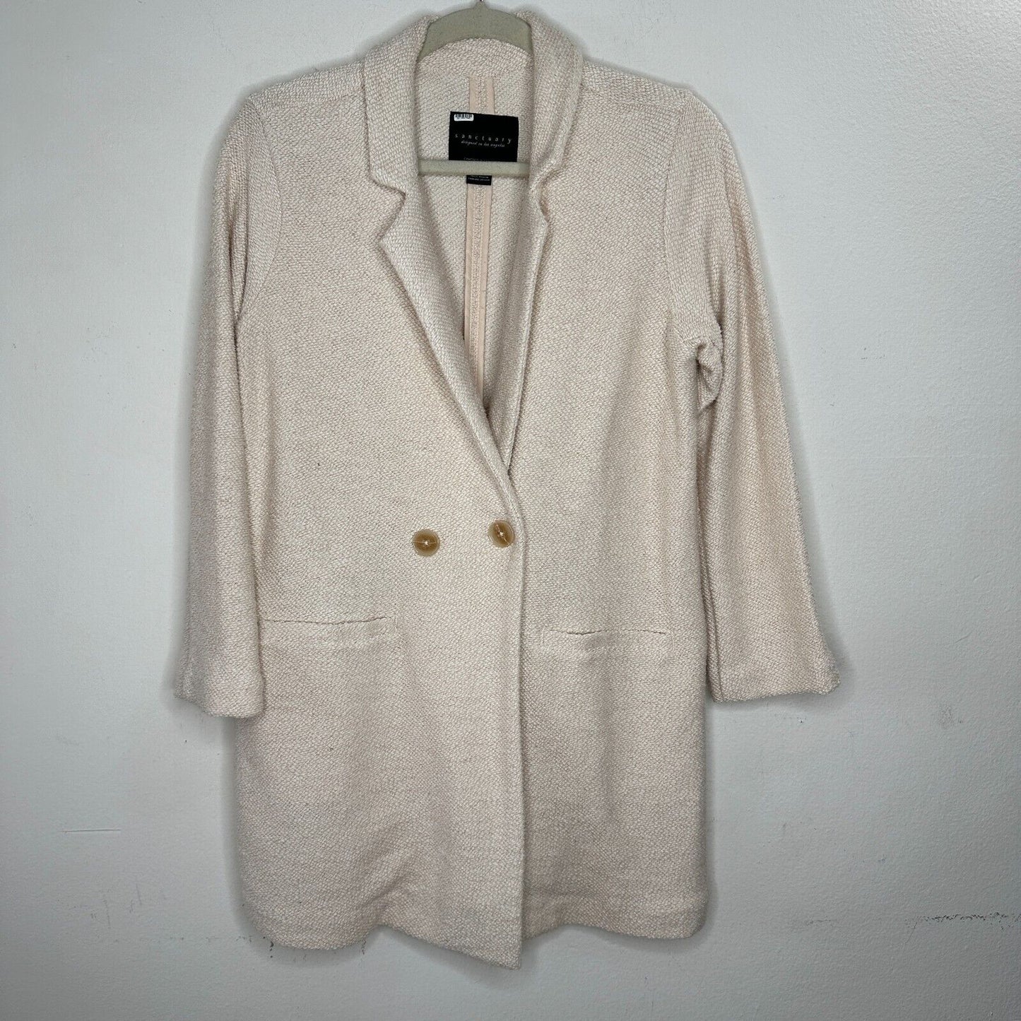 Sanctuary Cream Longline Knit Blazer 2 Button, Pocketed, Effortless Chic XSP