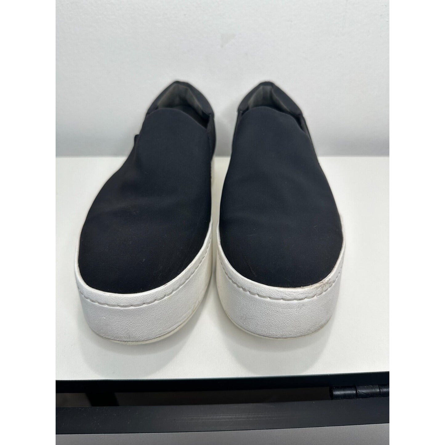 Vince Black Slip On Sneaker Double Thick White Rubber Platform Sole Shoes 9