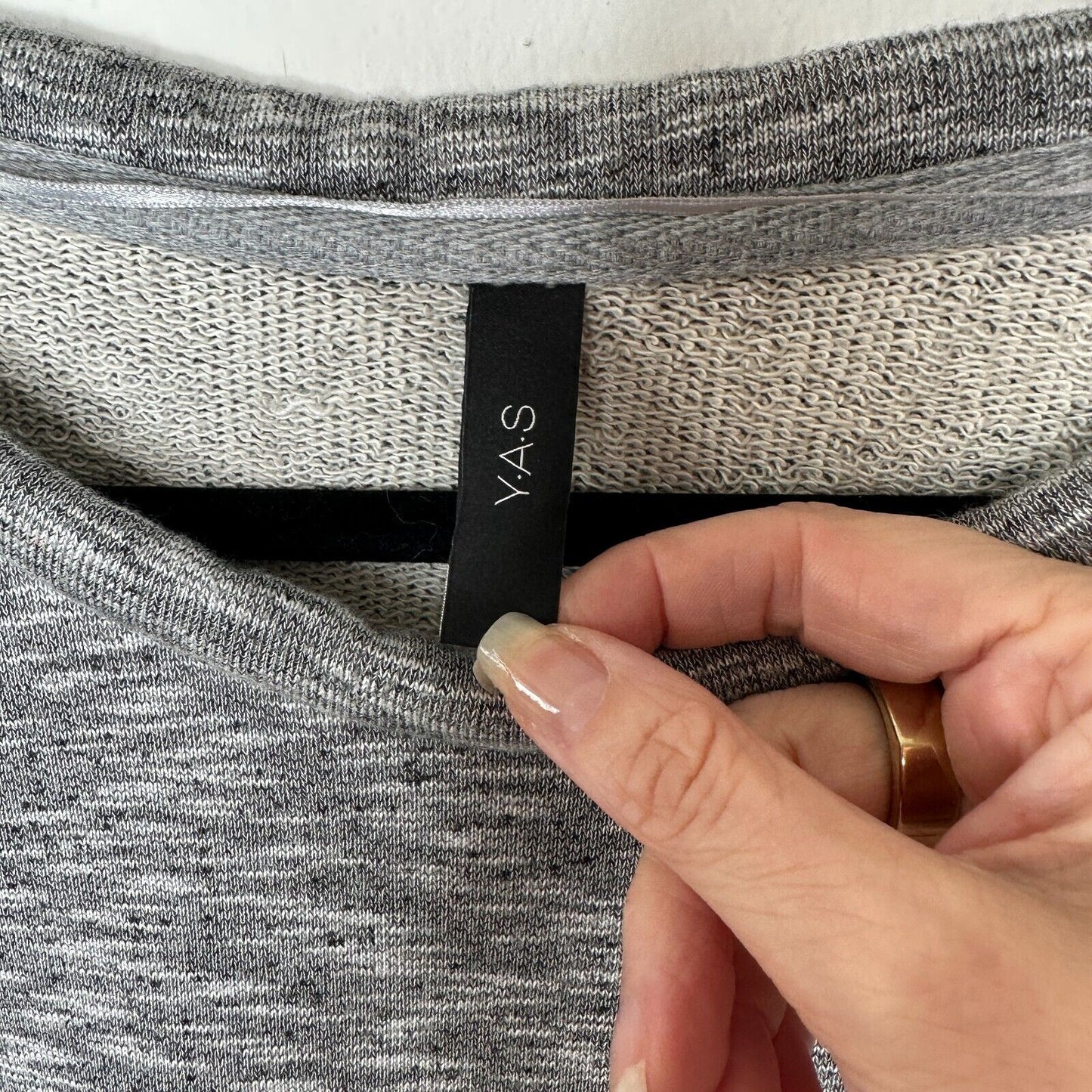 ASOS Y.A.S Cute Marled Gray Knit Ruffle Short Sleeve Round Neck Mini Dress 38