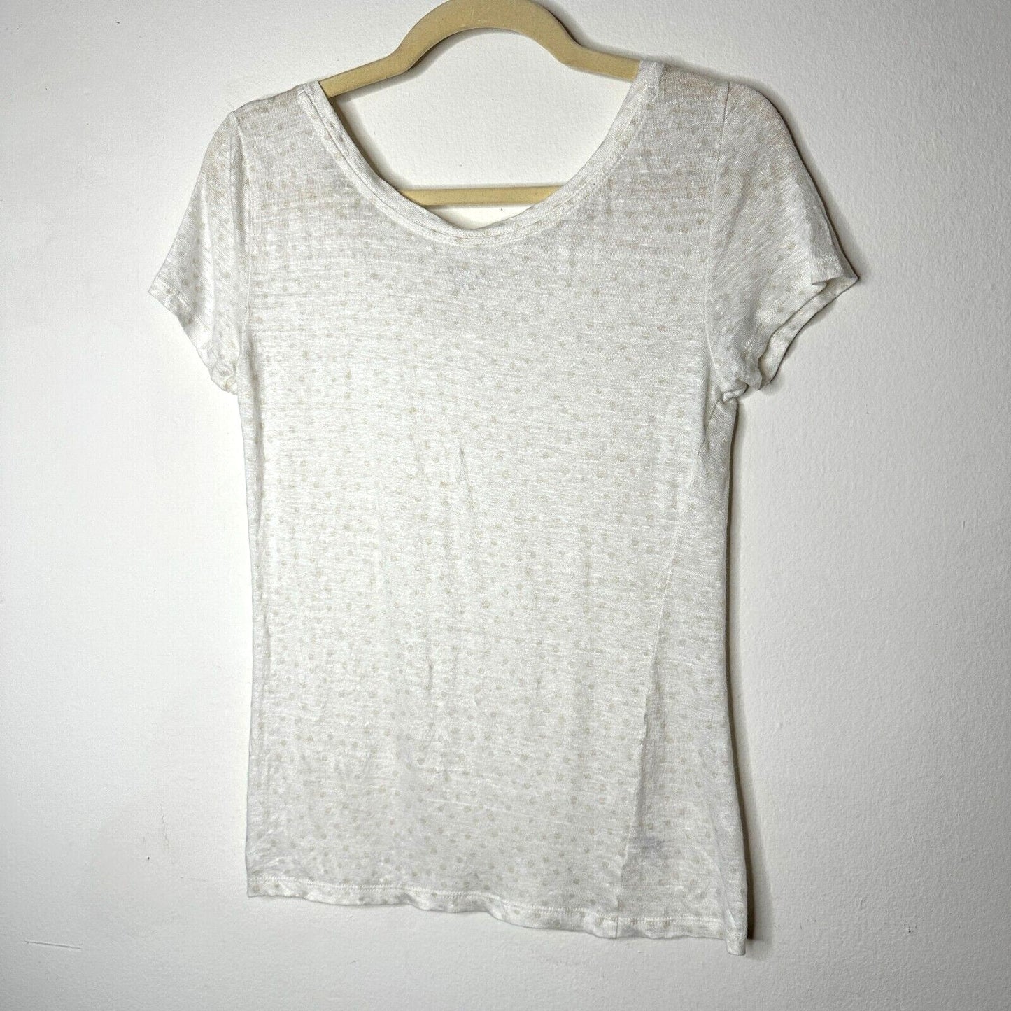 Loft Cream 100% Linen Light Short Sleeve Polka Dot Scoop Neck Shirt Tee XS