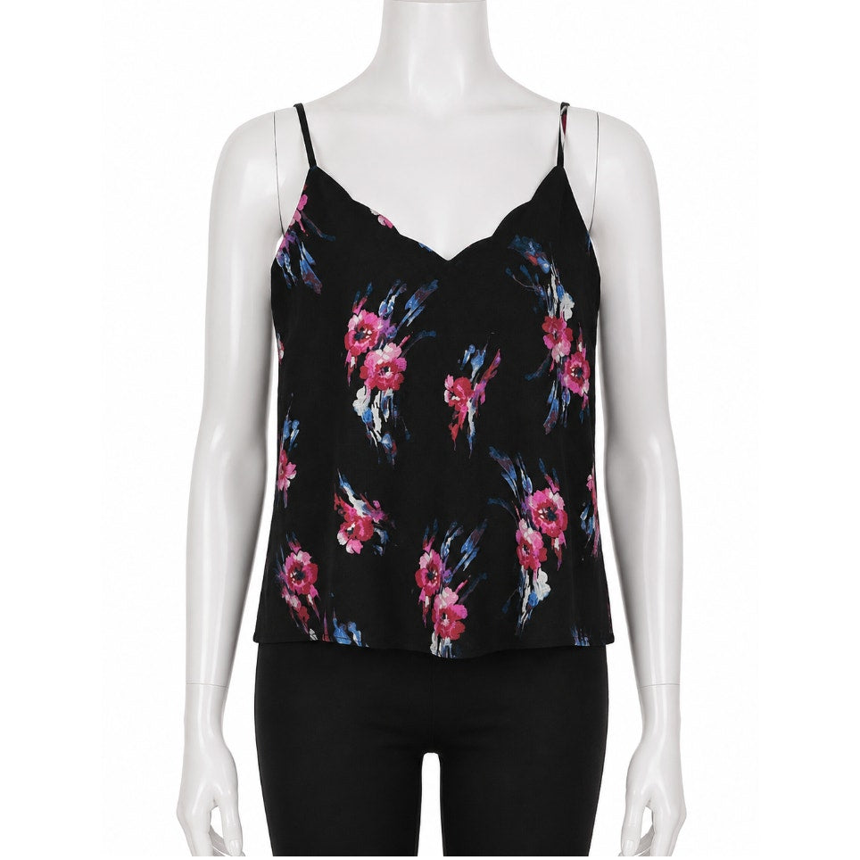 Allison Joy Black Pink Blue & White Floral Scallop Neck Camisole Tank Top XS