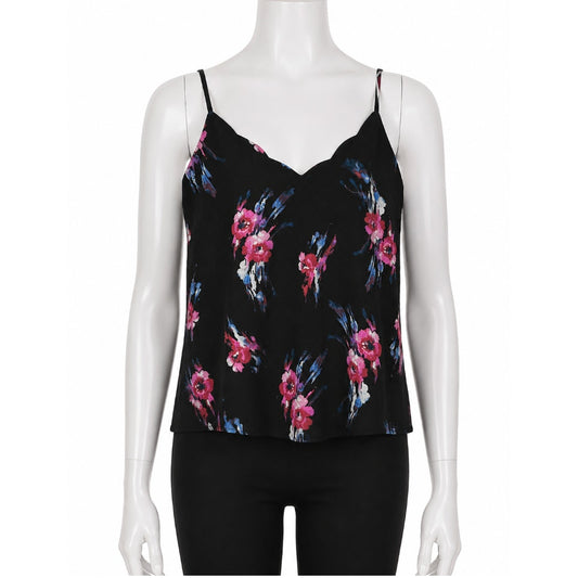 Allison Joy Black Pink Blue & White Floral Scallop Neck Camisole Tank Top XS