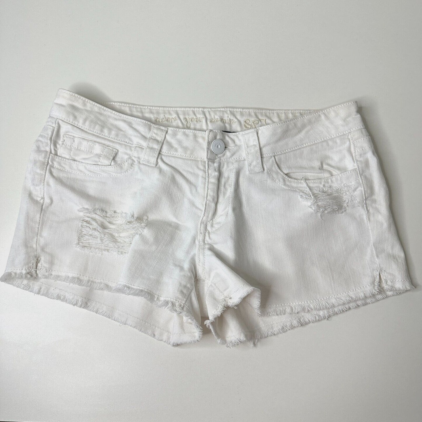 Adore Your Denim SPJ White Distress Denim Jean Shorts Raw Edge