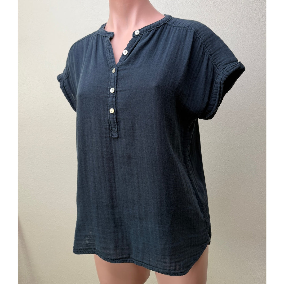Faherty Dream Cotton Desmond Top Navy Organic Gauze Henley Women's US XS