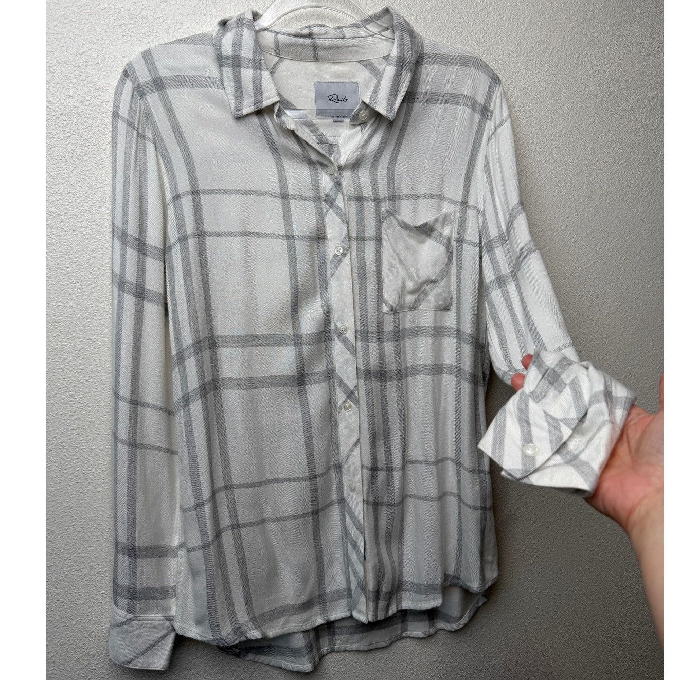 Rails Hunter Shirt White Fog Gray Plaid Button Front US S