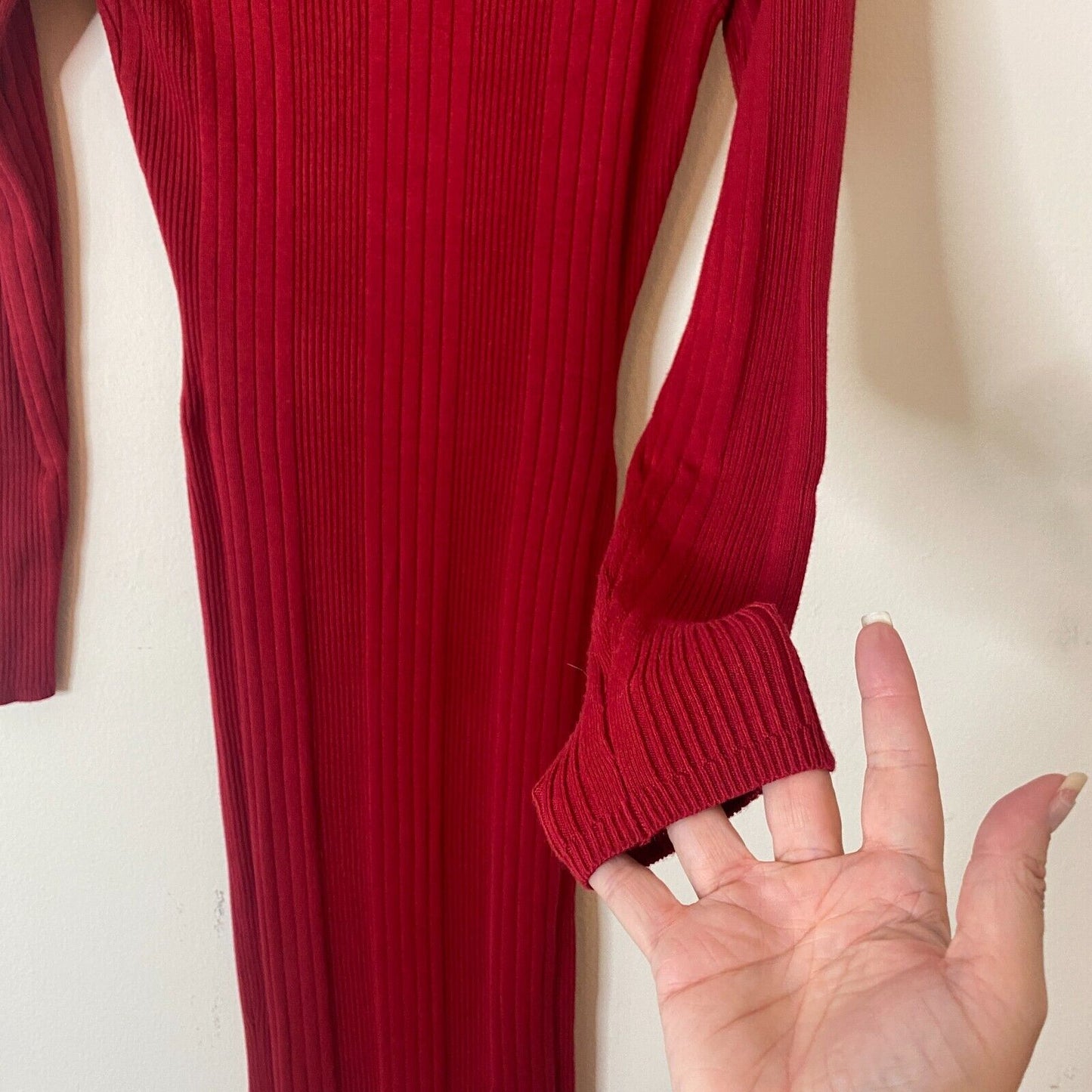 Guess Red Asymmetric Turtle Neck Bodycon Midi Sweater Dress Side Buttons XS