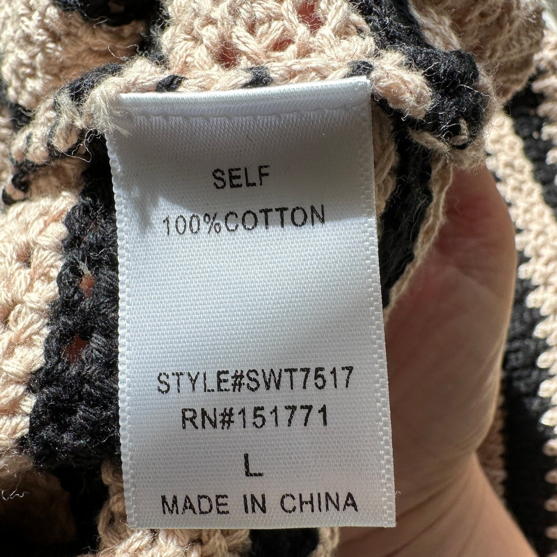 NWT Le Lis Tan & Black Striped Round Neck Raglan Sleeve Crop Sweater L