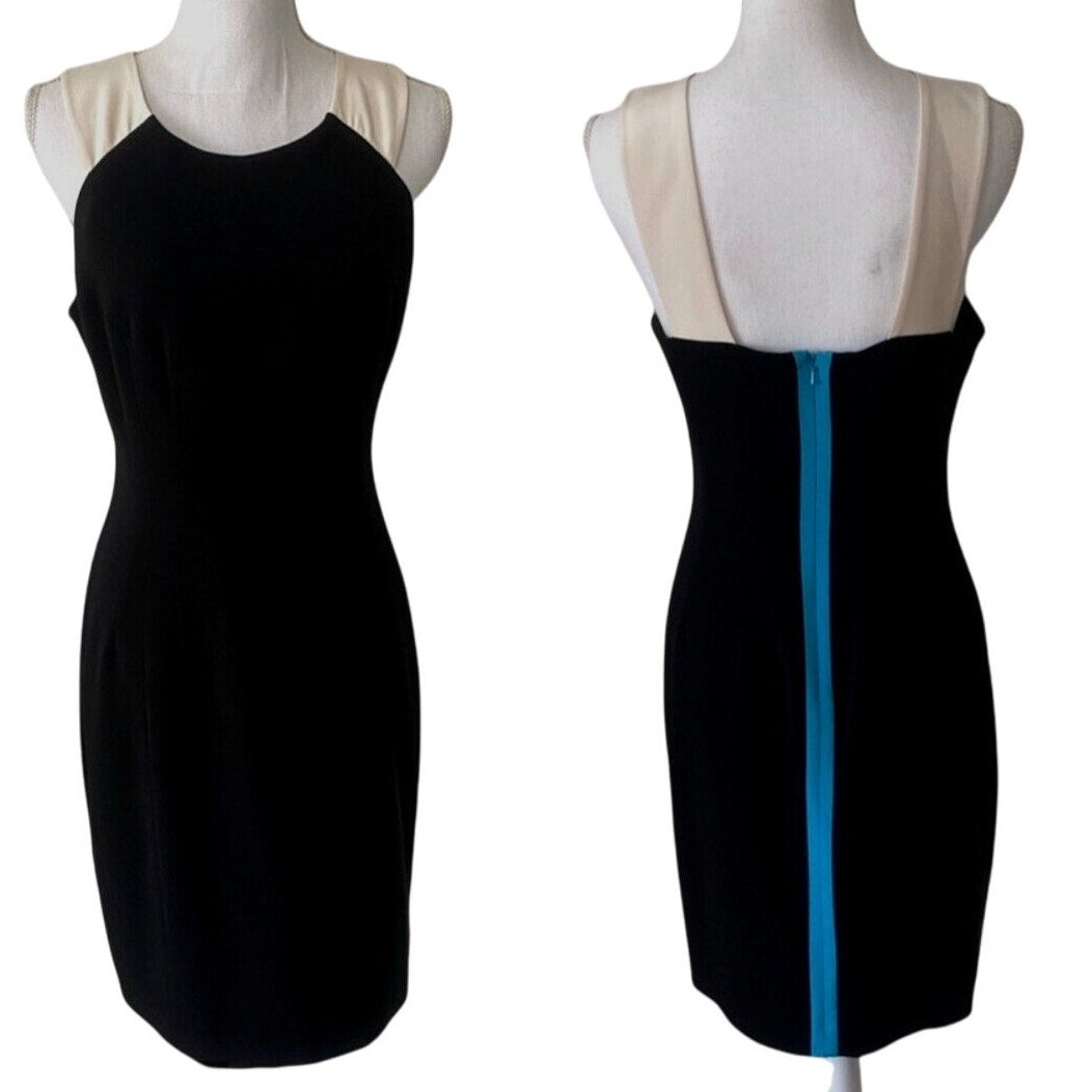 Jay Godfrey Black & Cream Strap Colorblock Sheath Bodycon Blue Zipper Mini 10
