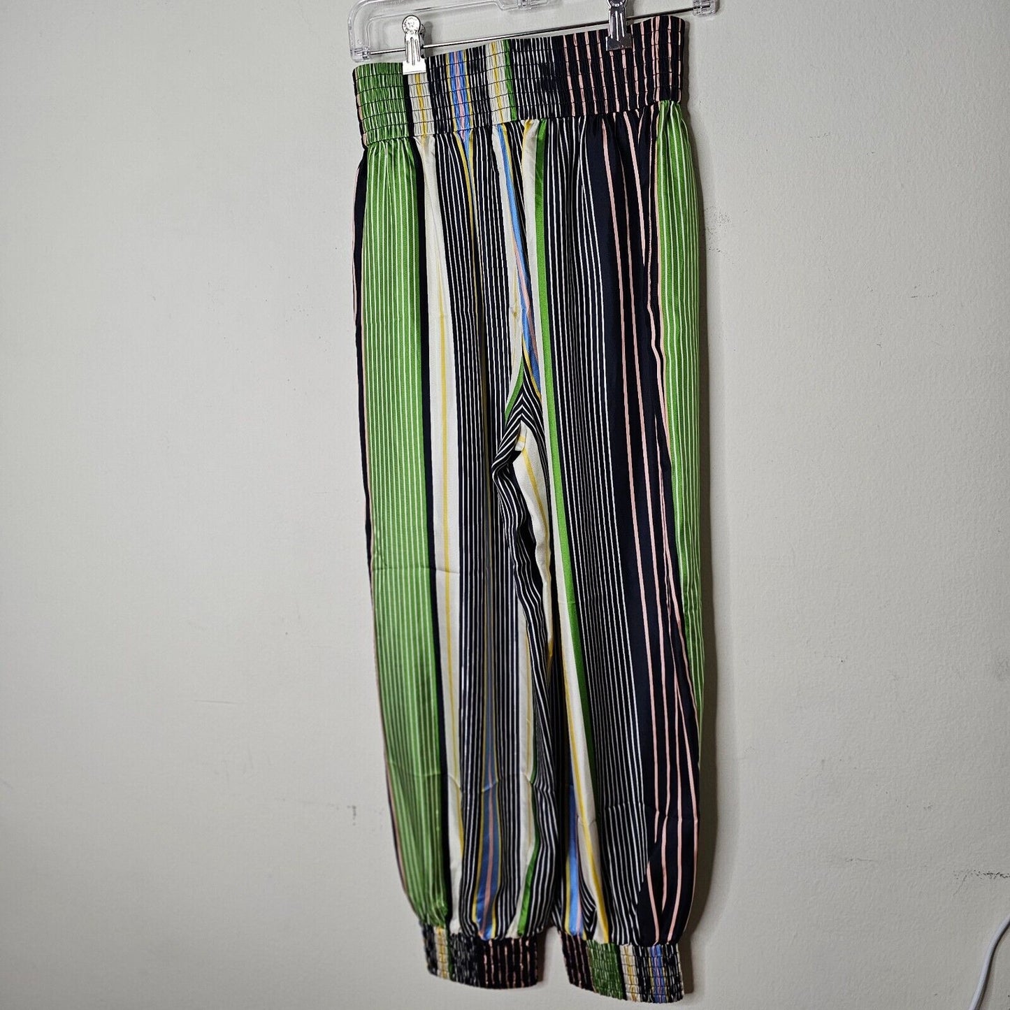 NWOT Tory Burch Green Blue White Multi Stripe Silk Harem Pants Banded Cuffs 2