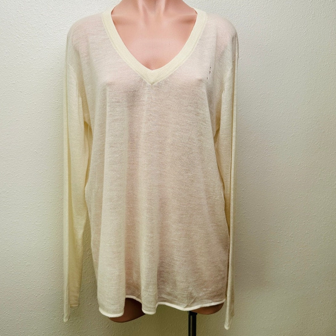 NWT Margaret Birdseye Ivory Cashmere V-Neck Sweater Size M