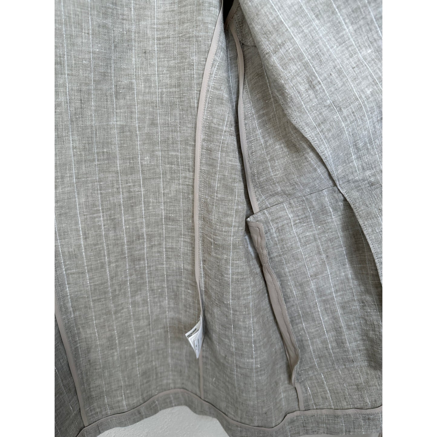 Brunello Cucinelli 100% Linen Beige Silver Stripe Button Blazer 46 / 14