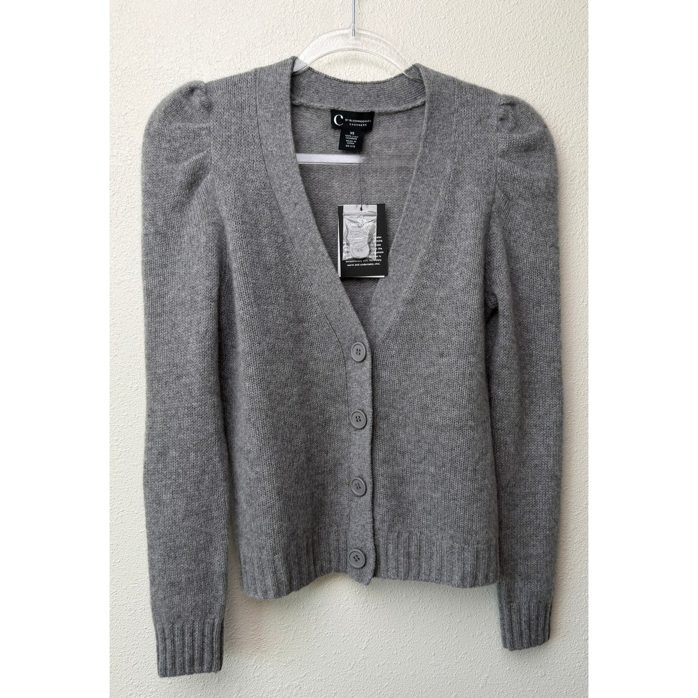 NWT C by Bloomingdales Gray Cashmere Cardigan Women XS
