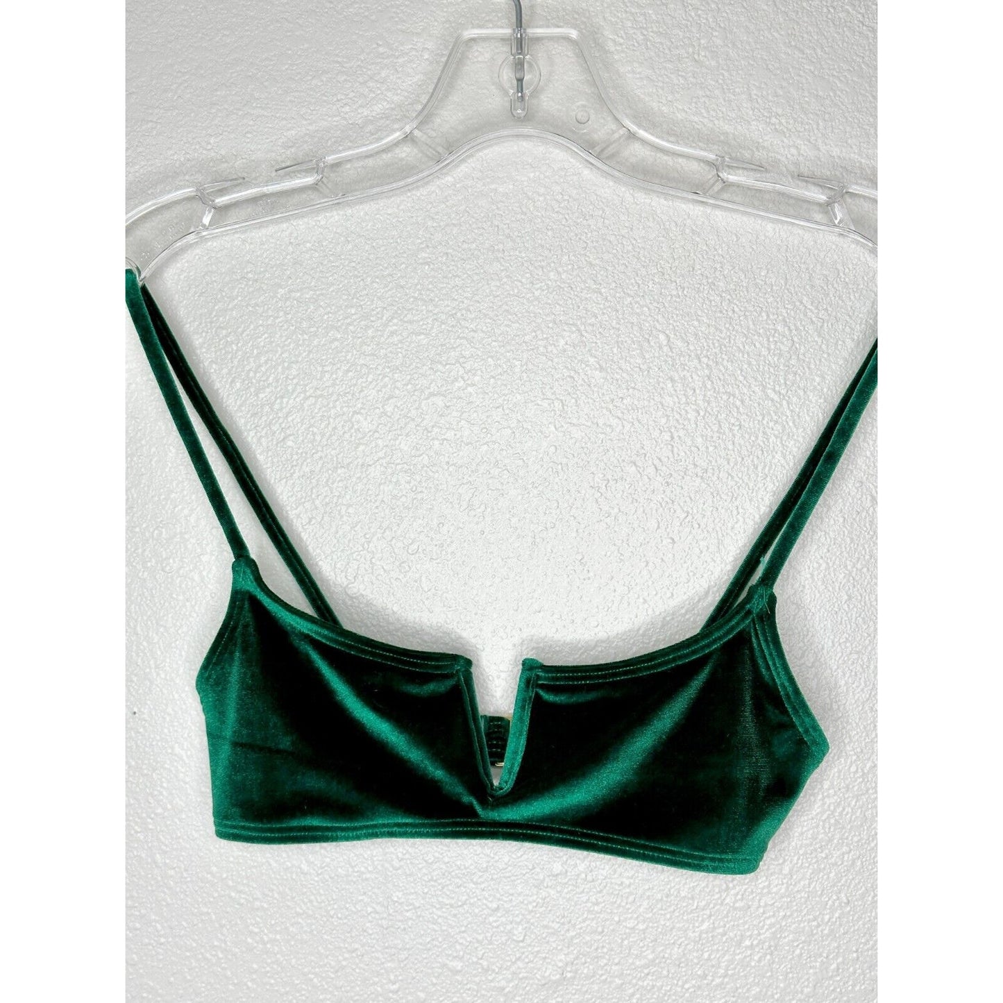 South Beach Forest Green Jade Velvet V-Cutout Bikini Top Gold Hardware 6