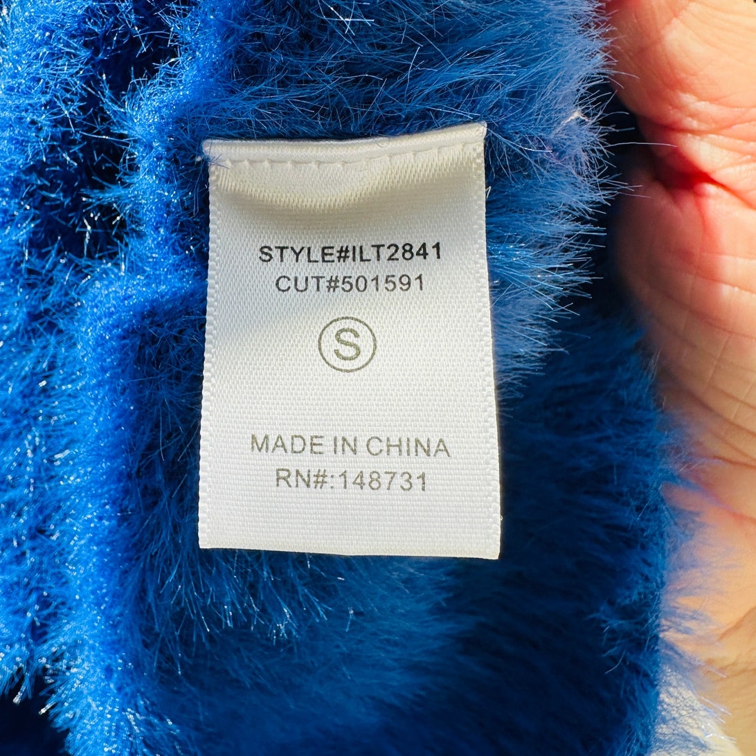 NWT VICI Emanuelle Royal Blue Fuzzy Short Sleeve Sweater Top S