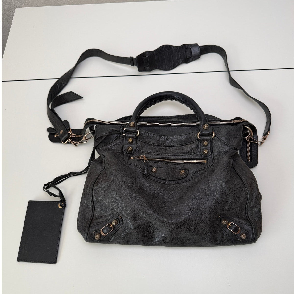 Balenciaga Black Studded Motorcycle Satchel Women's