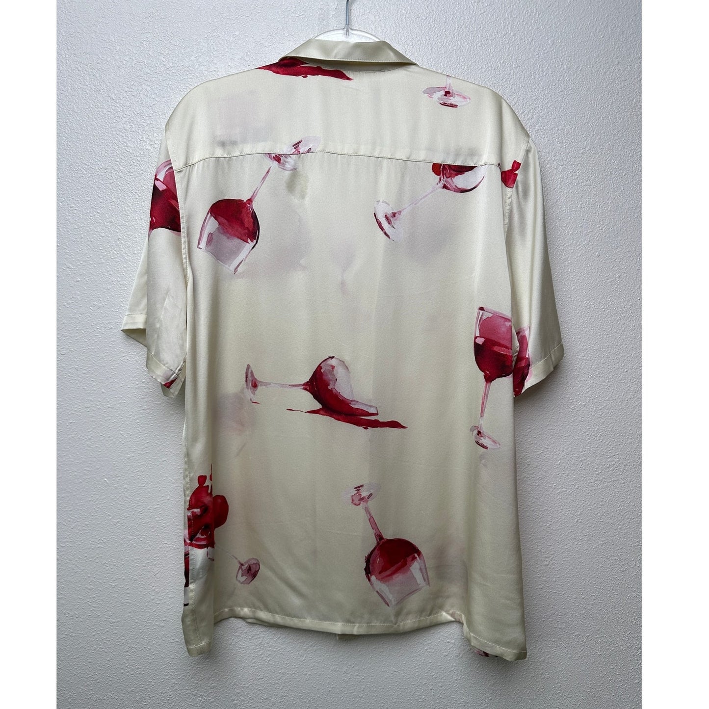 Nahmias Silk Pajama Set Wine Glass Print Ivory Cream L