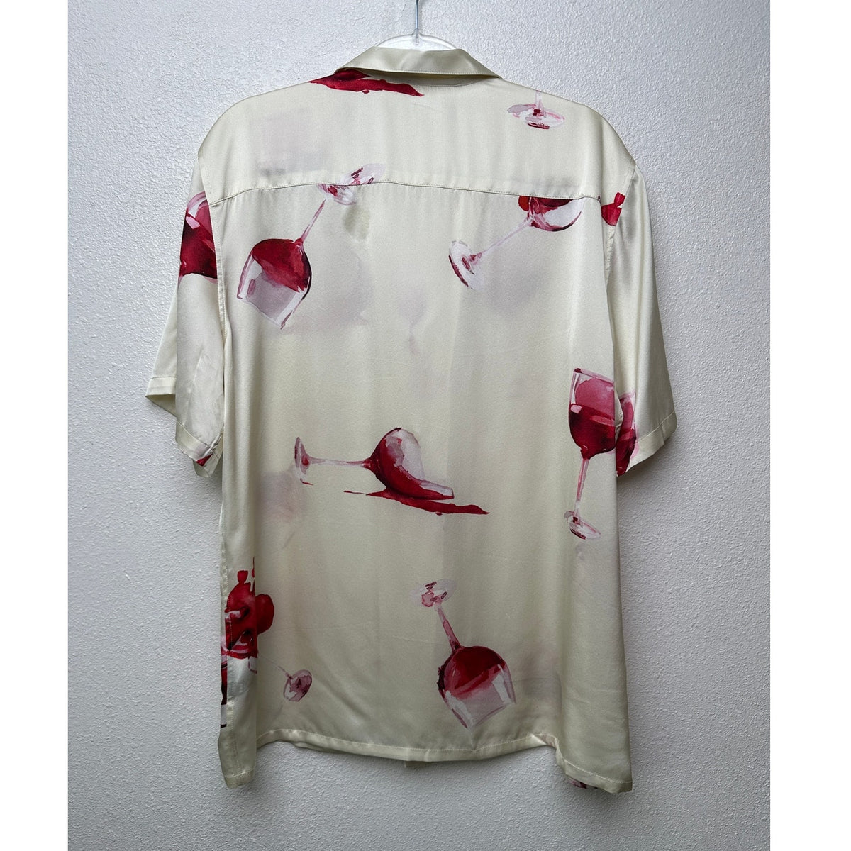 Nahmias Silk Pajama Set Wine Glass Print Ivory Cream L