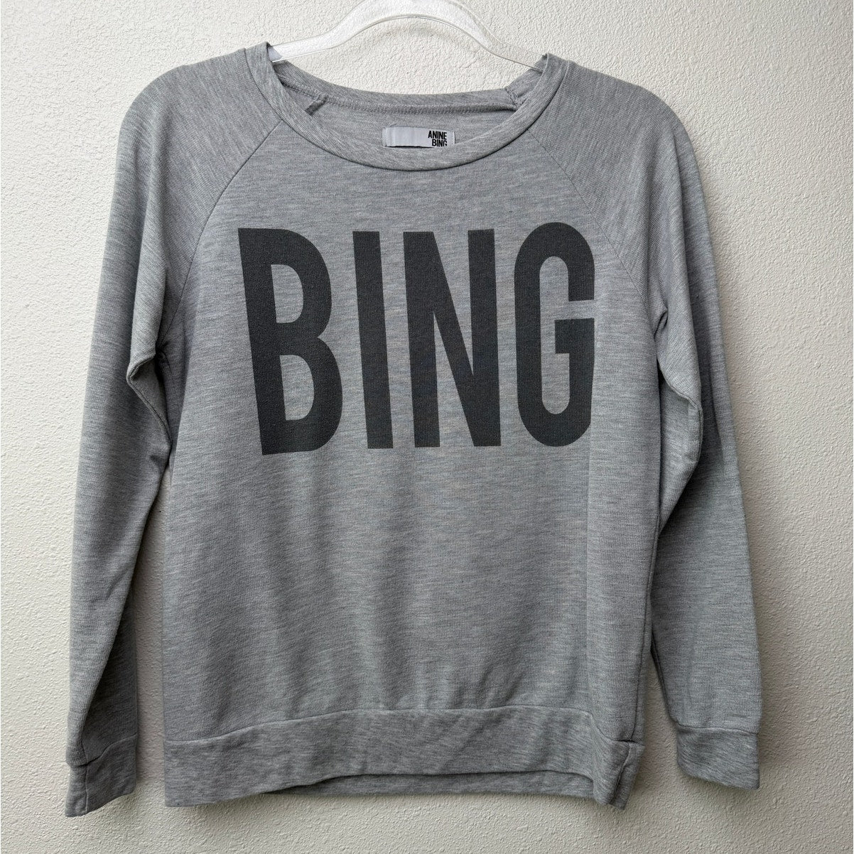 Anine Bing Light Gray BING Graphic Crewneck Sweatshirt Long Sleeve Size S