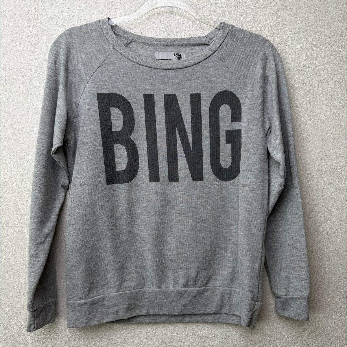 Anine Bing Light Gray BING Graphic Crewneck Sweatshirt Long Sleeve Size S